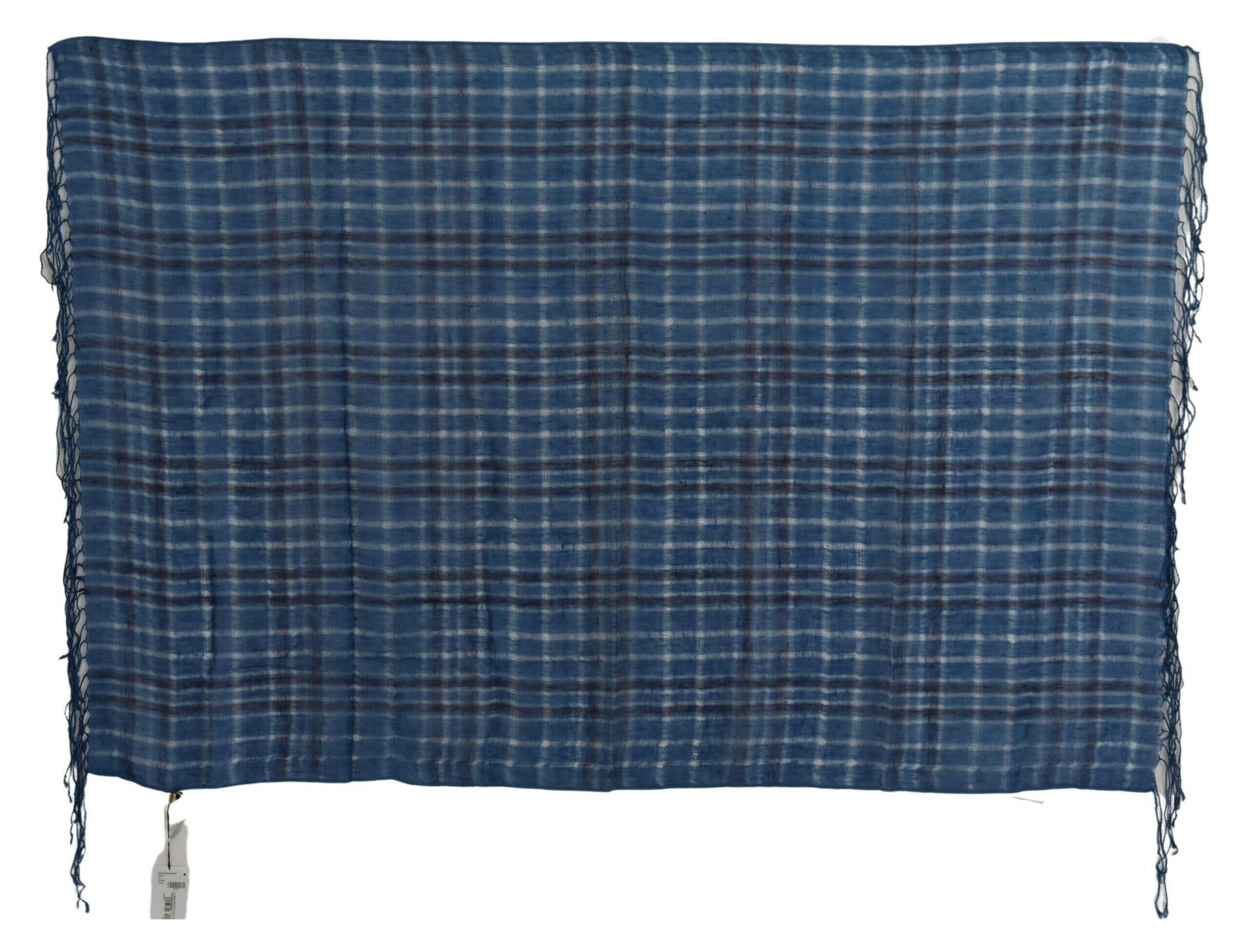 Costume National Blue Linen Shawl Foulard Fringes Scarf.