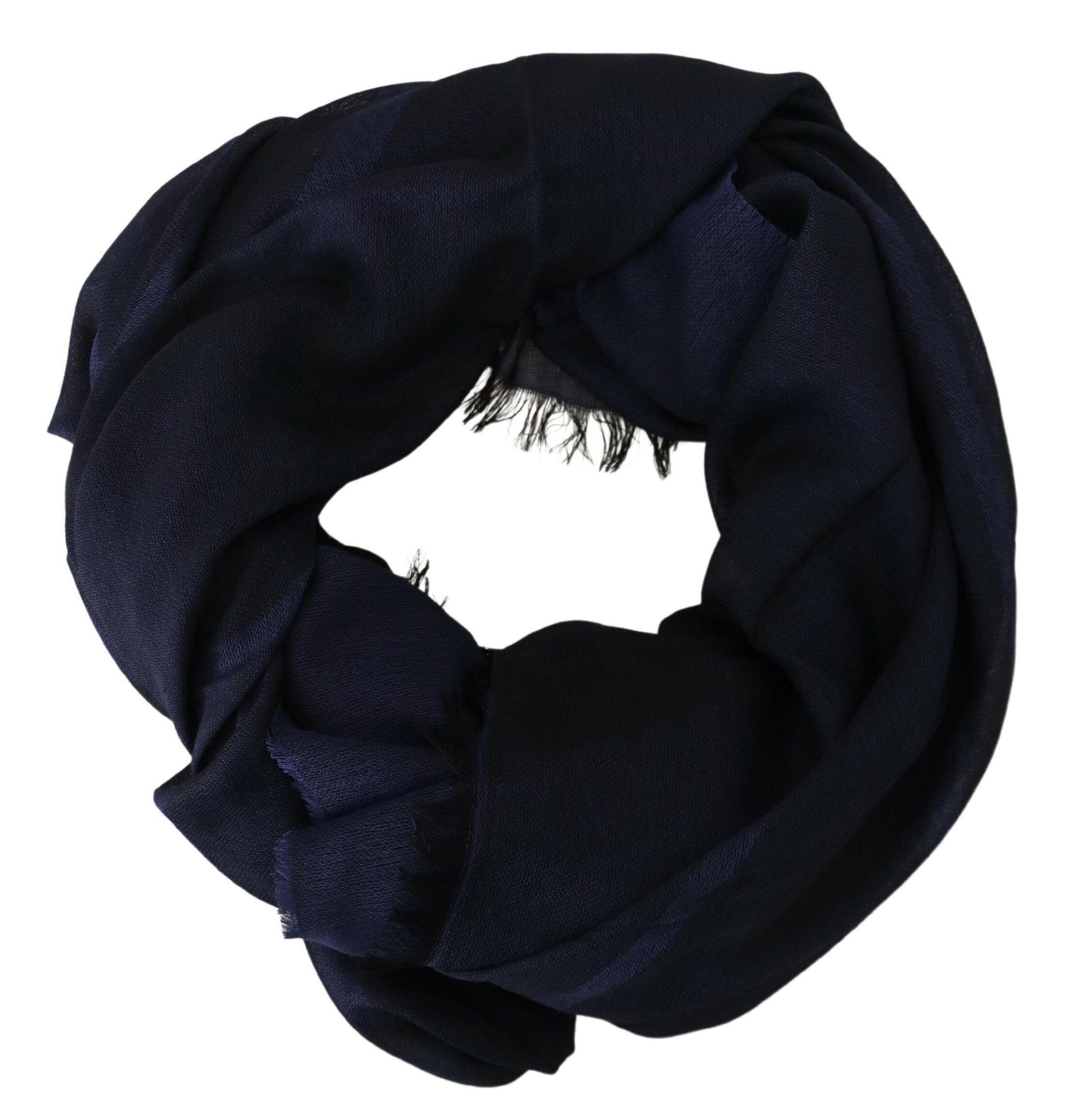 GF Ferre Dark Blue Wool Neck Wrap Shawl Fringes Scarf.
