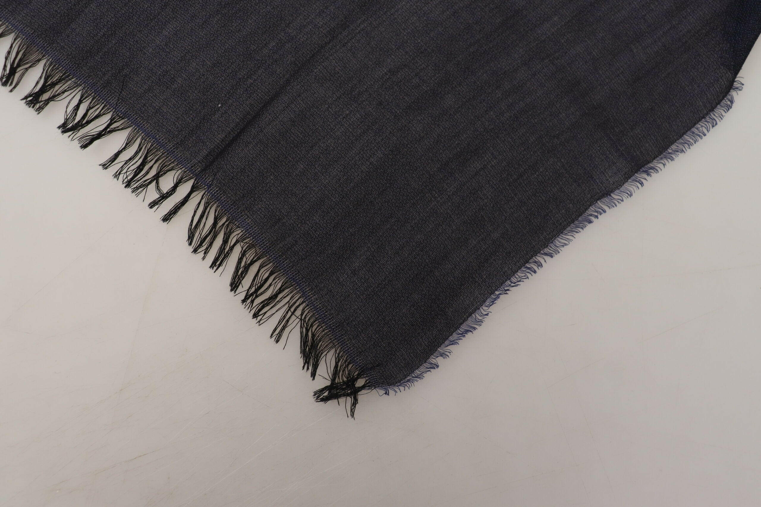 GF Ferre Dark Blue Wool Neck Wrap Shawl Fringes Scarf.