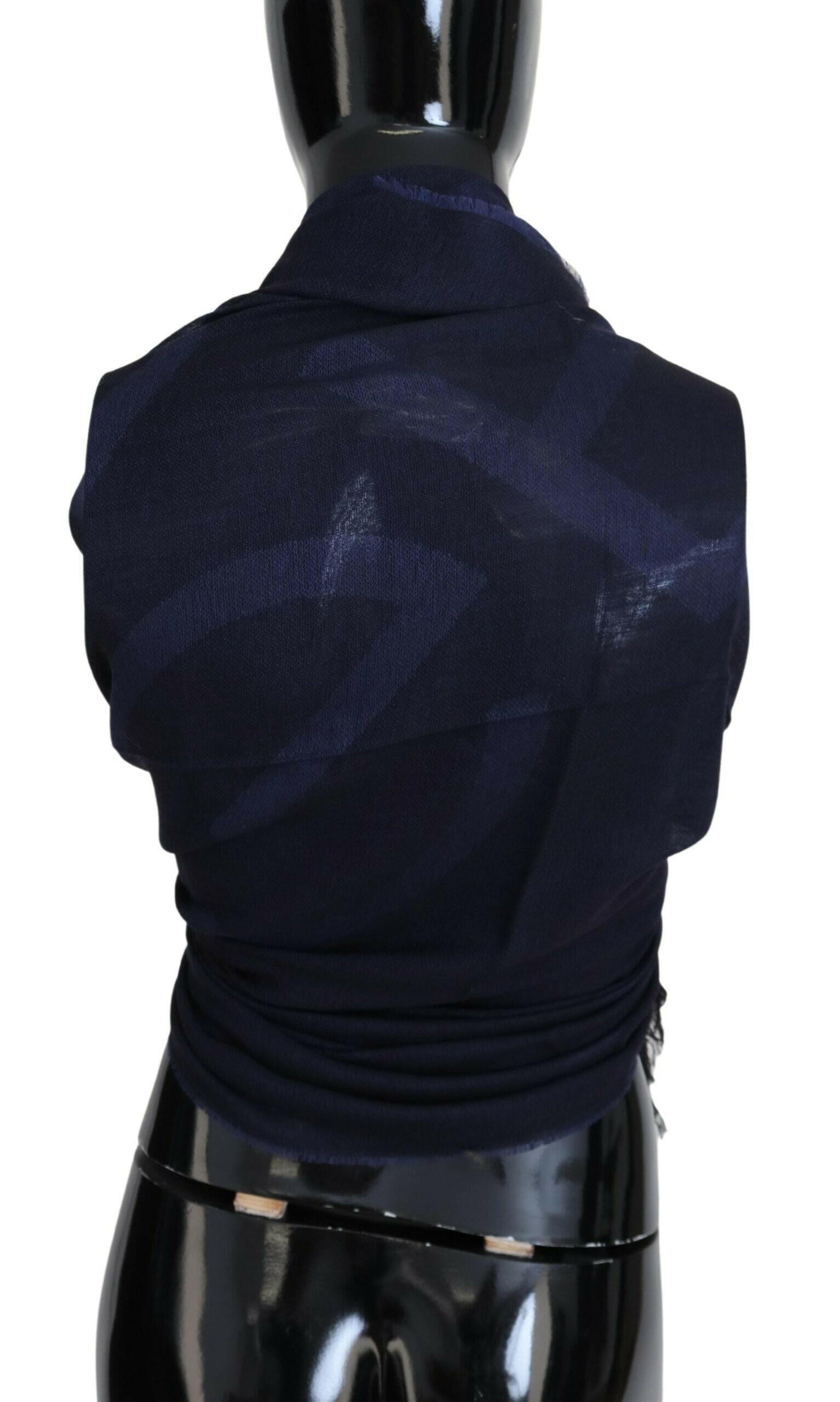 GF Ferre Dark Blue Wool Neck Wrap Shawl Fringes Scarf.