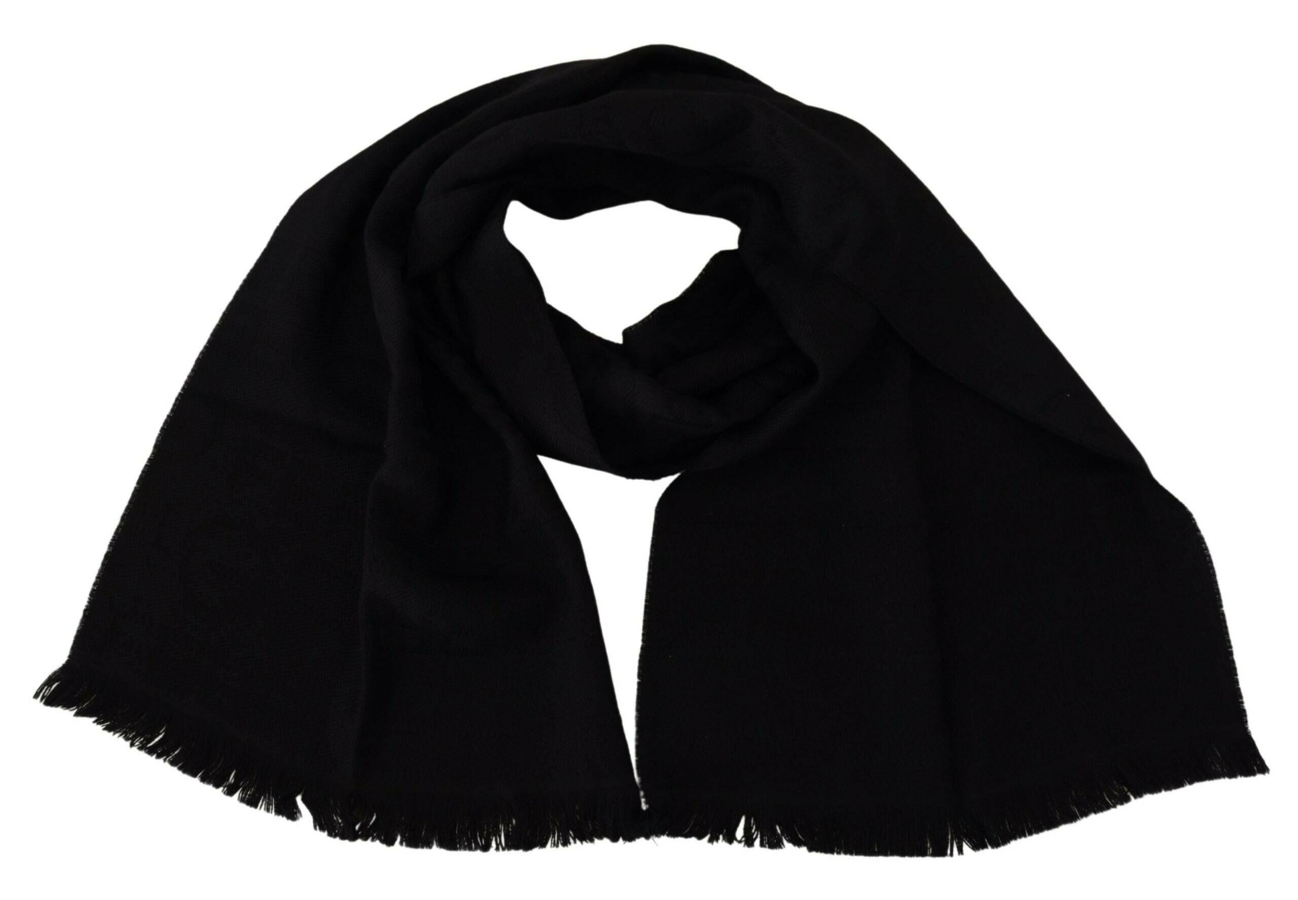 GF Ferre Black Wool Neck Wrap Shawl Fringes Scarf.
