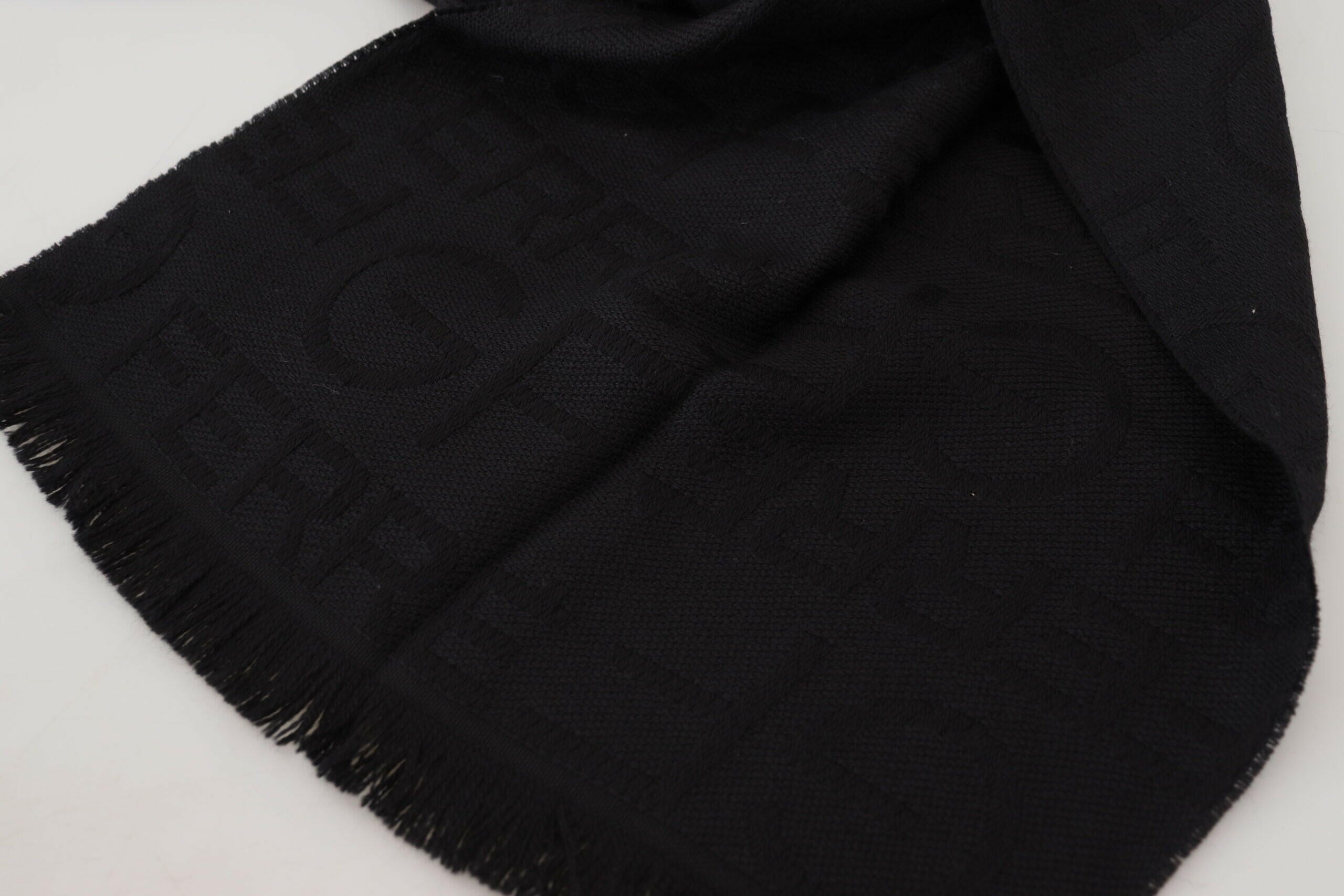 GF Ferre Black Wool Neck Wrap Shawl Fringes Scarf.
