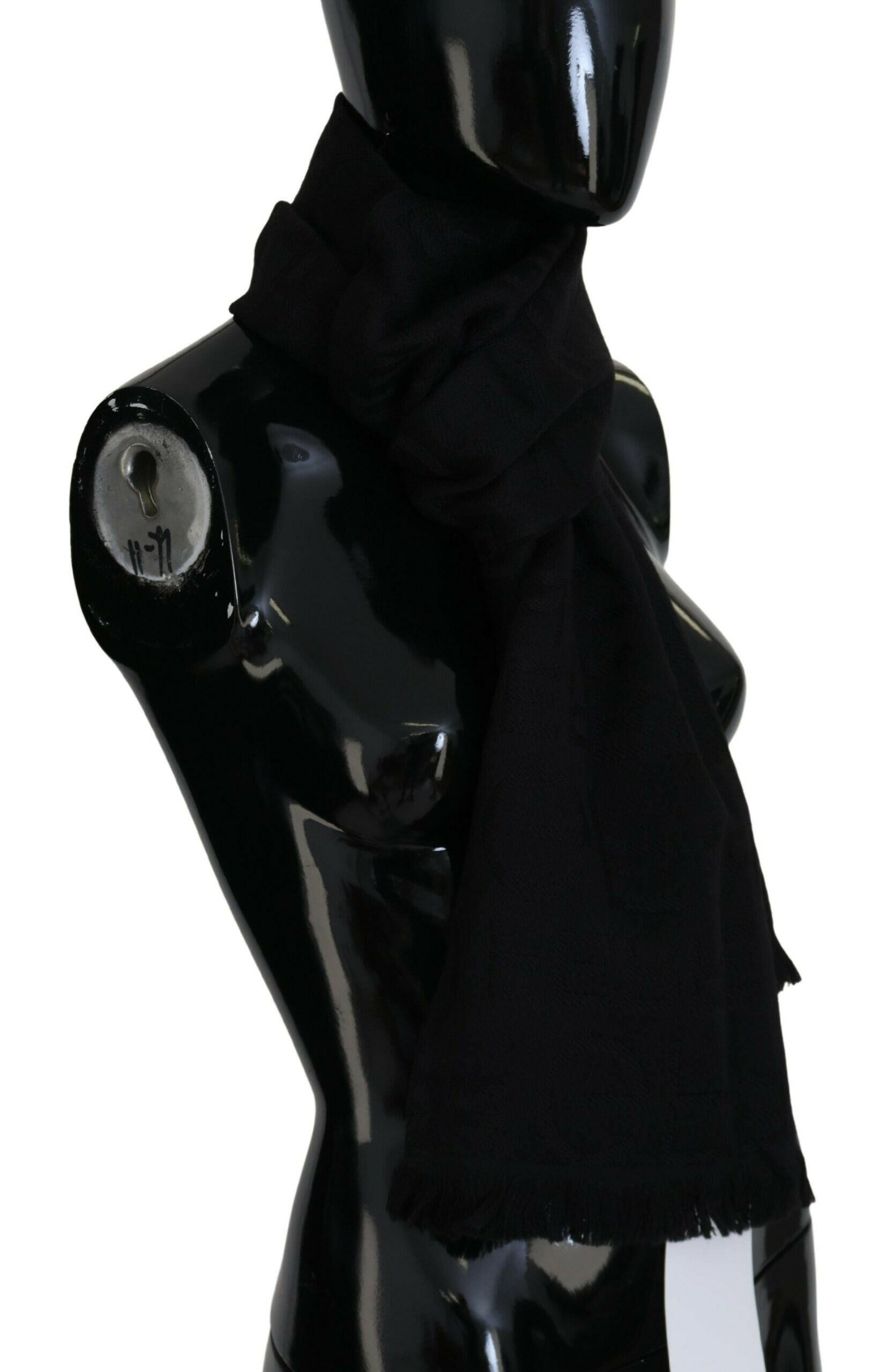 GF Ferre Black Wool Neck Wrap Shawl Fringes Scarf.