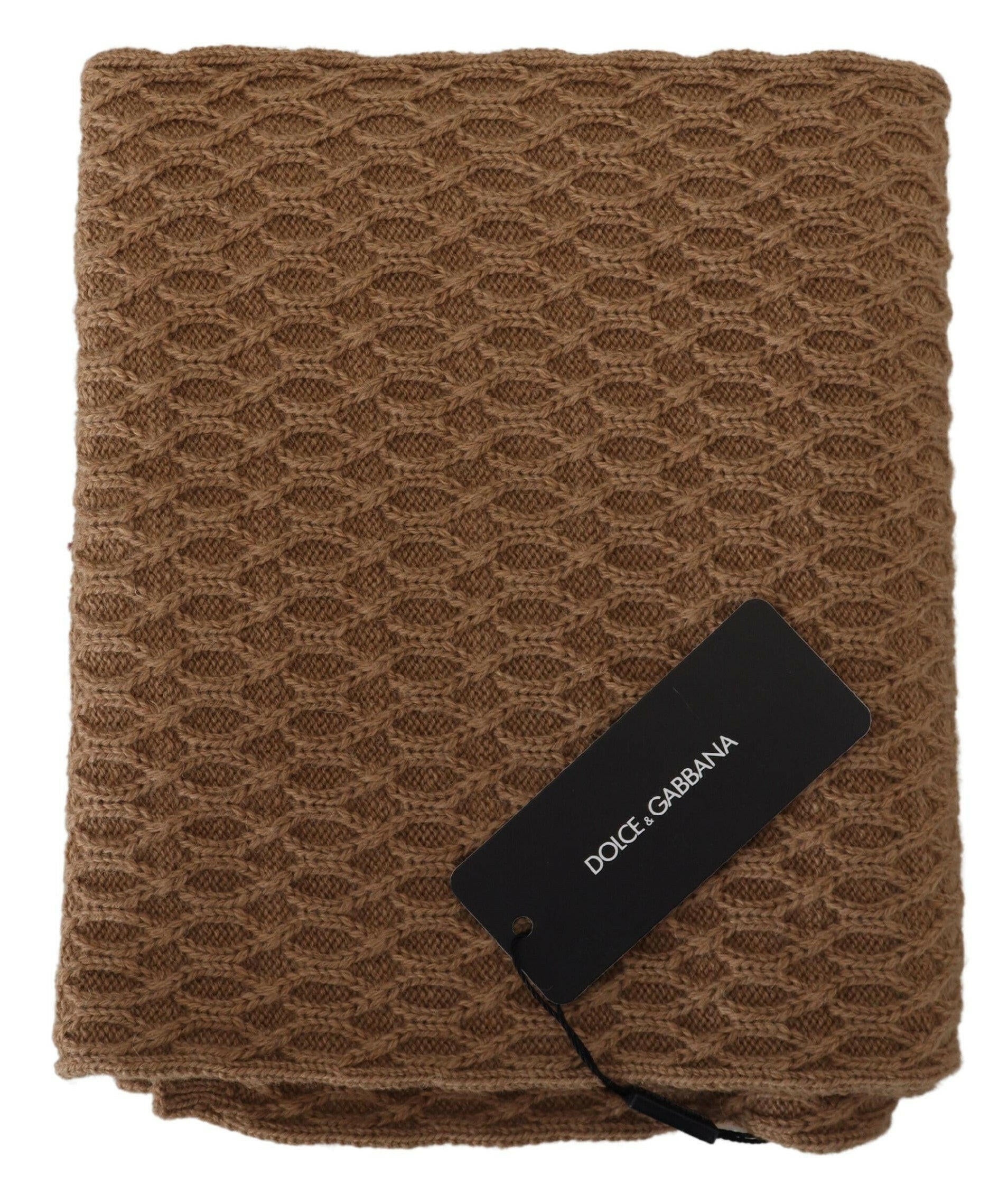 Dolce & Gabbana Dark Brown Wrap Shawl Knitted Camel Scarf.