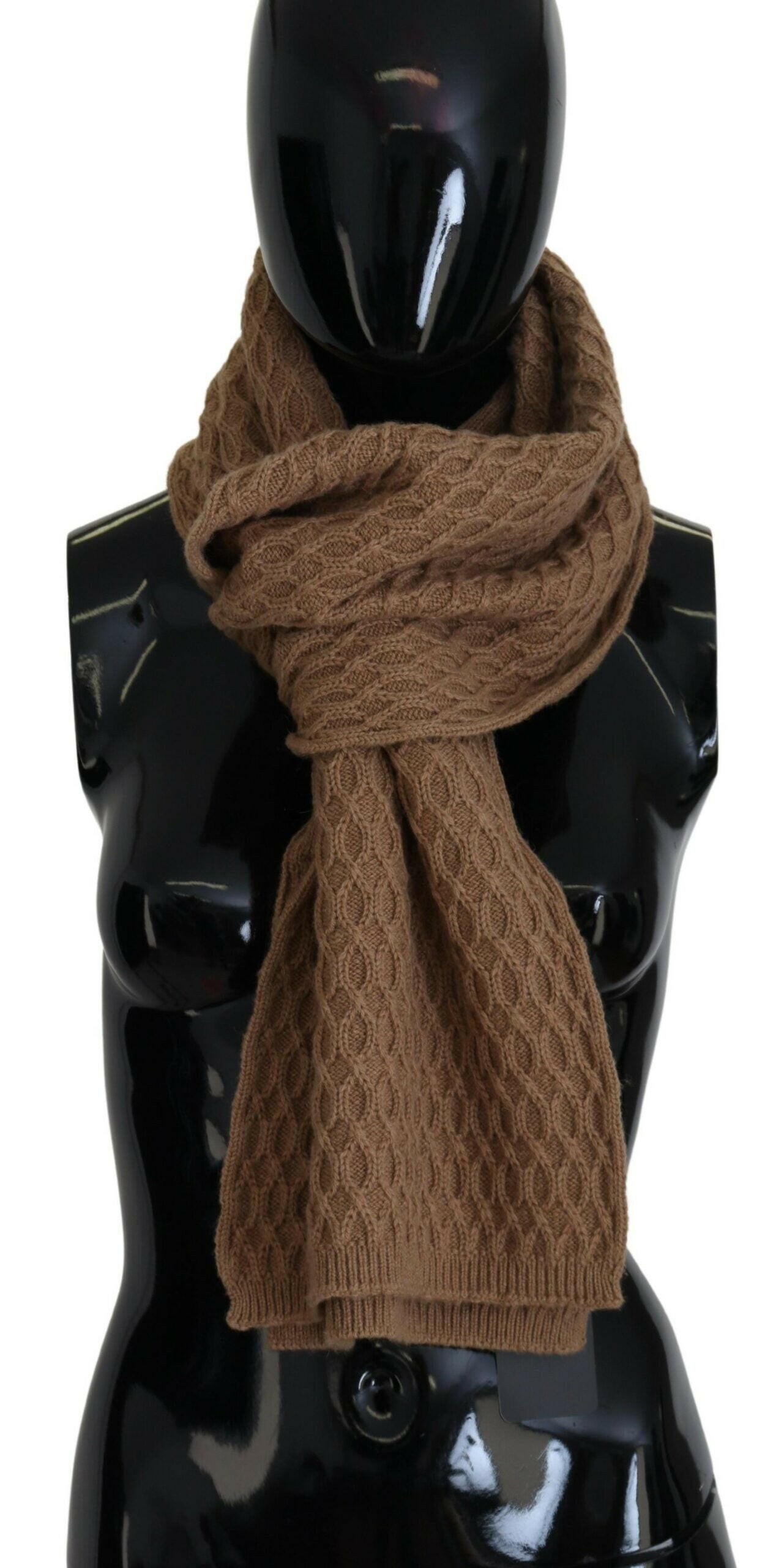 Dolce & Gabbana Dark Brown Wrap Shawl Knitted Camel Scarf.
