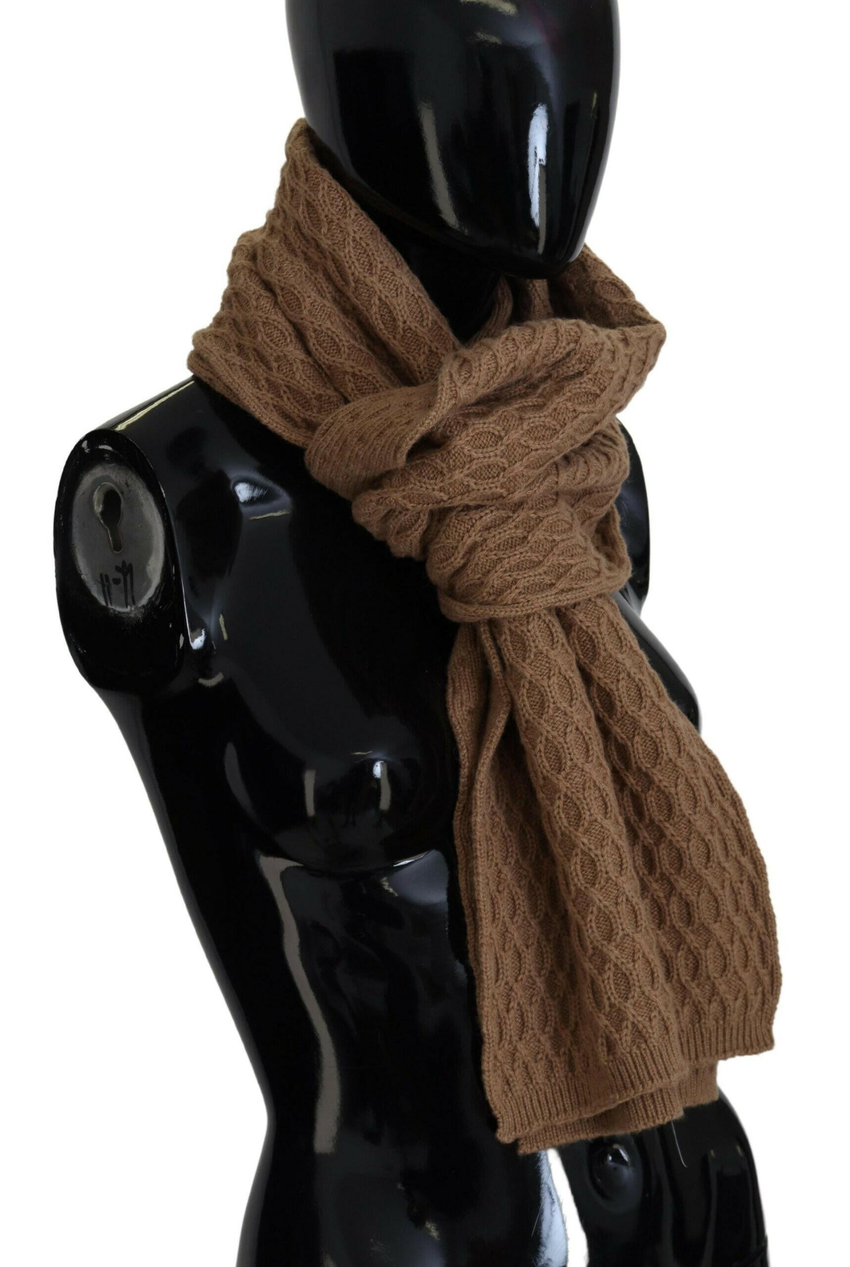 Dolce & Gabbana Dark Brown Wrap Shawl Knitted Camel Scarf.