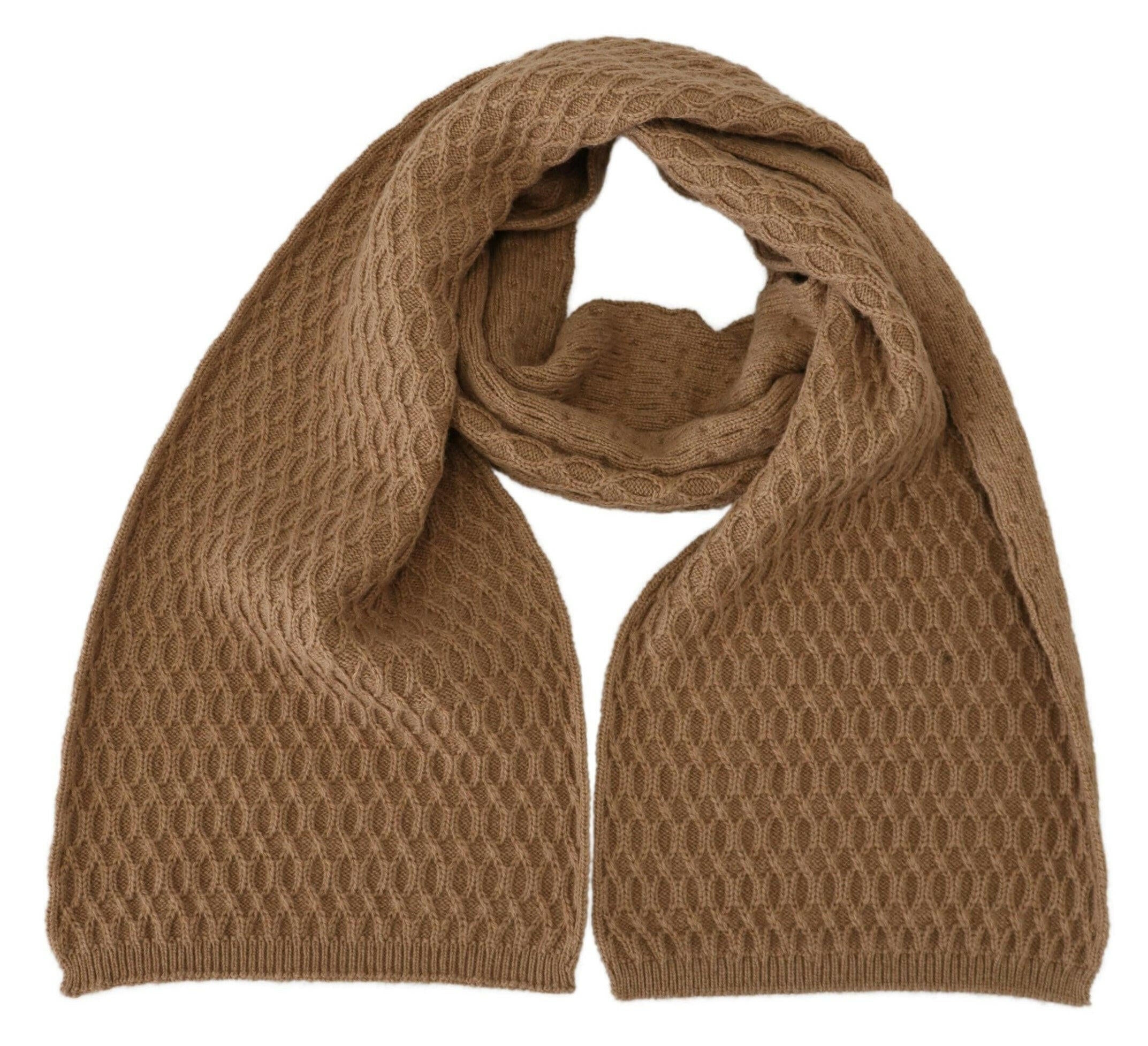 Dolce & Gabbana Dark Brown Wrap Shawl Knitted Camel Scarf.
