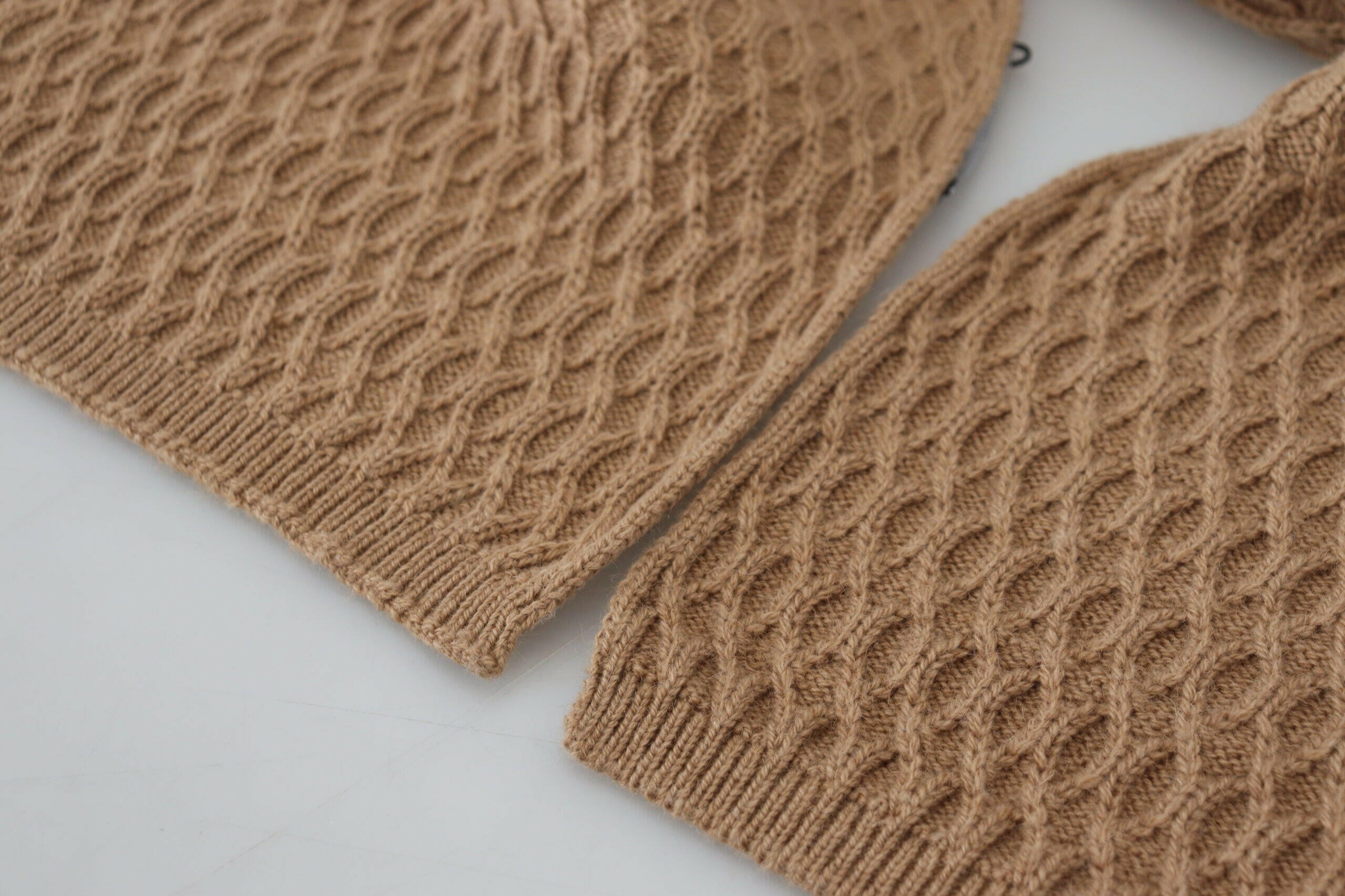 Dolce & Gabbana Dark Brown Wrap Shawl Knitted Camel Scarf.