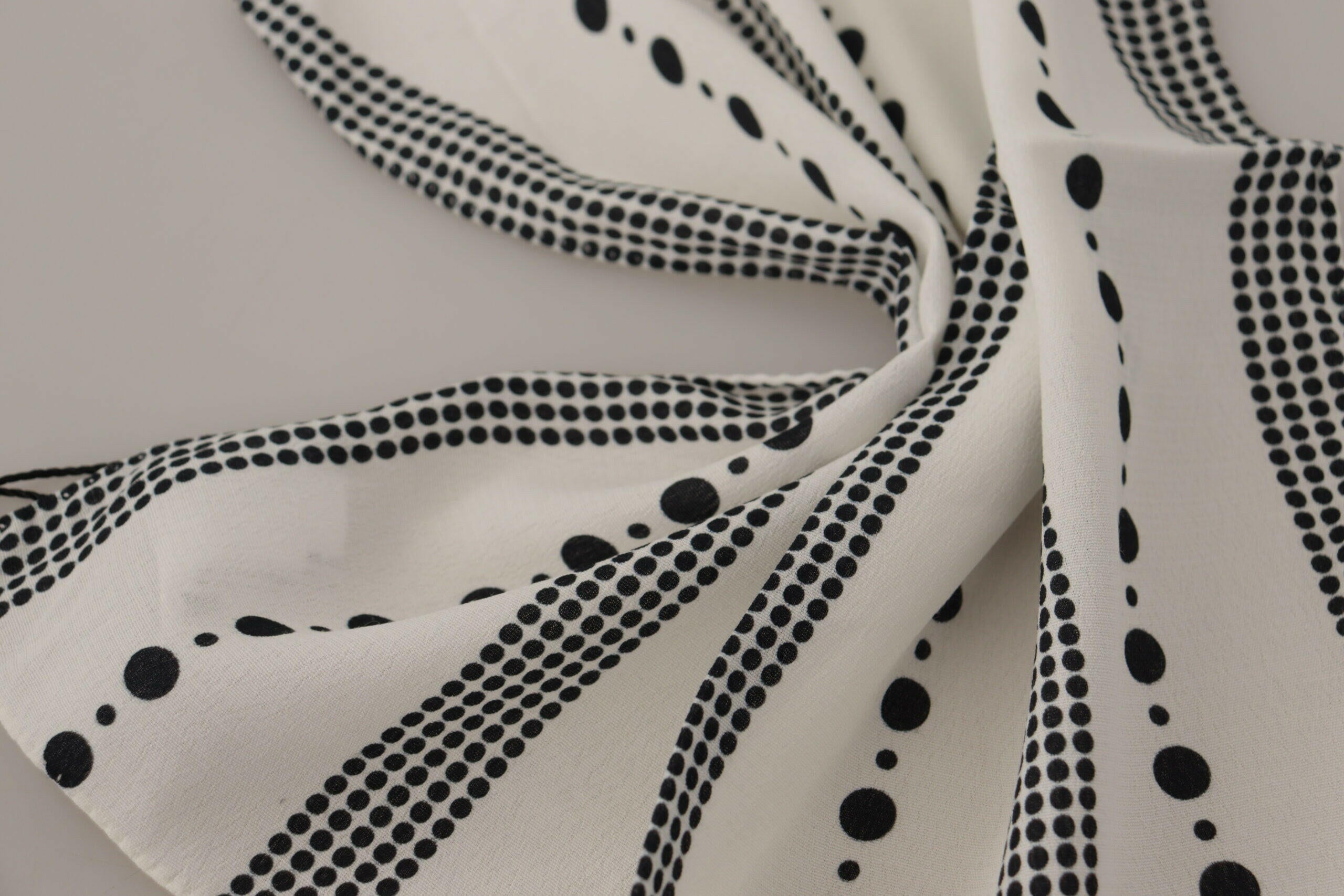 Dolce & Gabbana White Dotted Stripes Square Handkerchief Viscose Scarf.
