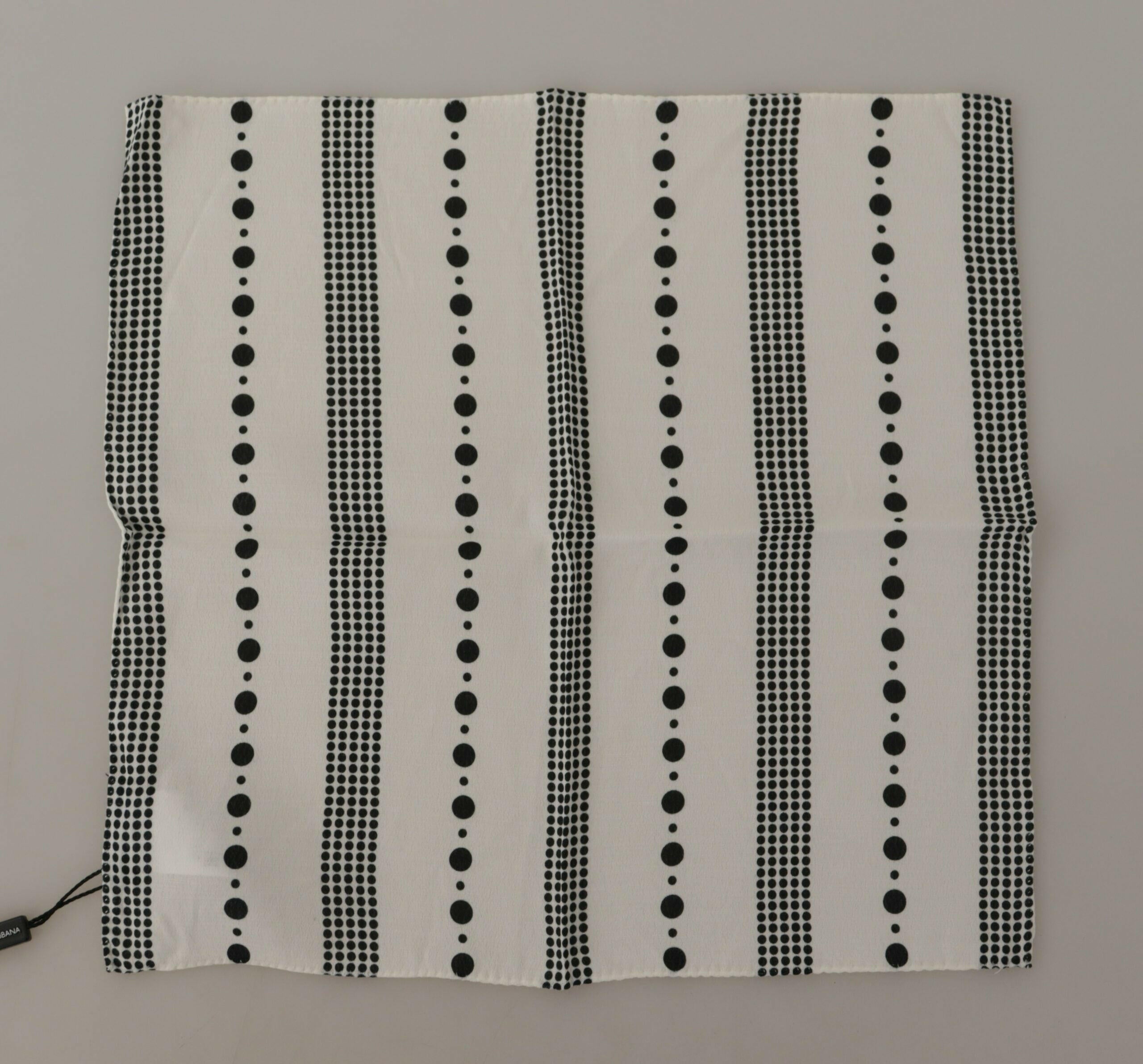 Dolce & Gabbana White Dotted Stripes Square Handkerchief Viscose Scarf.