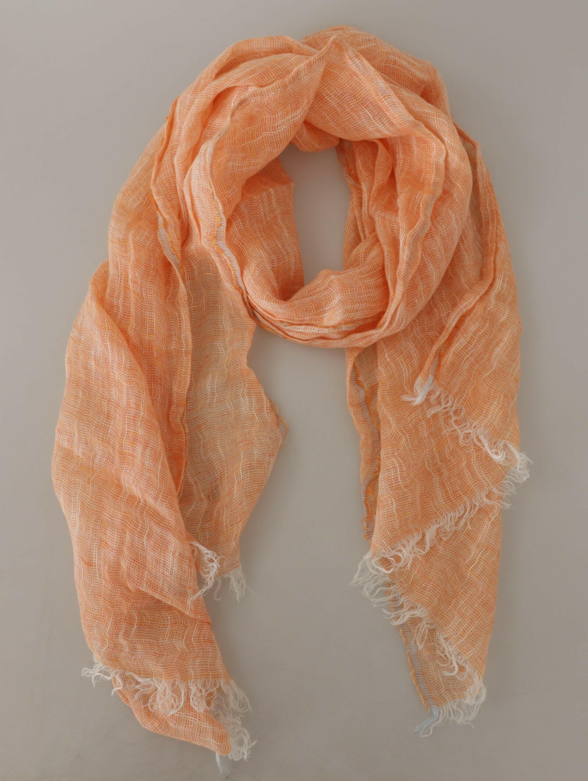 Malo Peach Linen Knitted Shawl Wrap Fringes Scarf.