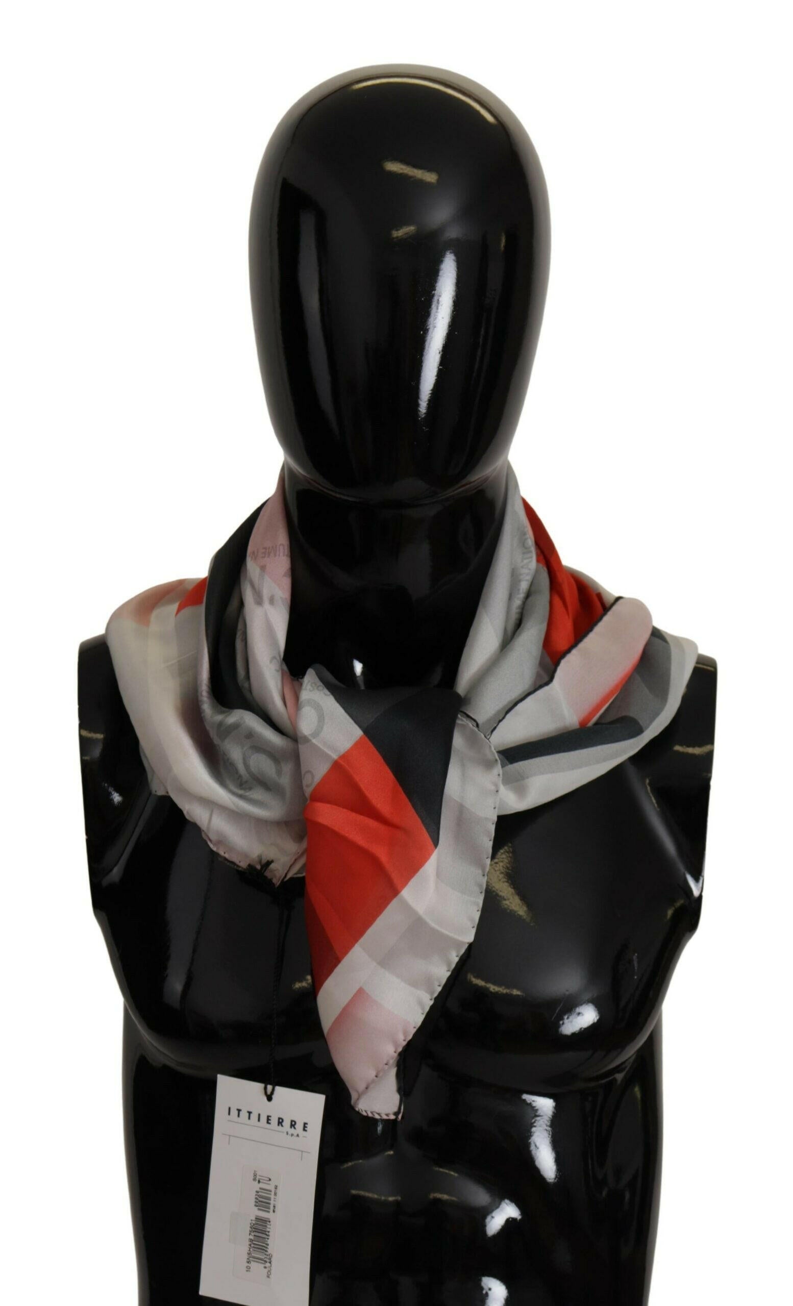Costume National Gray Red Silk Shawl Foulard Wrap Scarf.