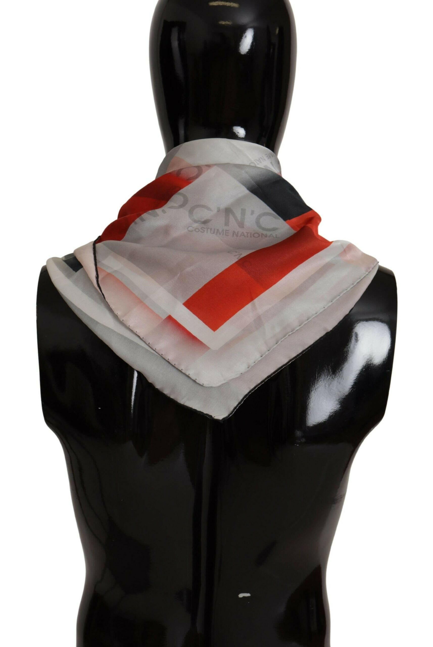 Costume National Gray Red Silk Shawl Foulard Wrap Scarf.