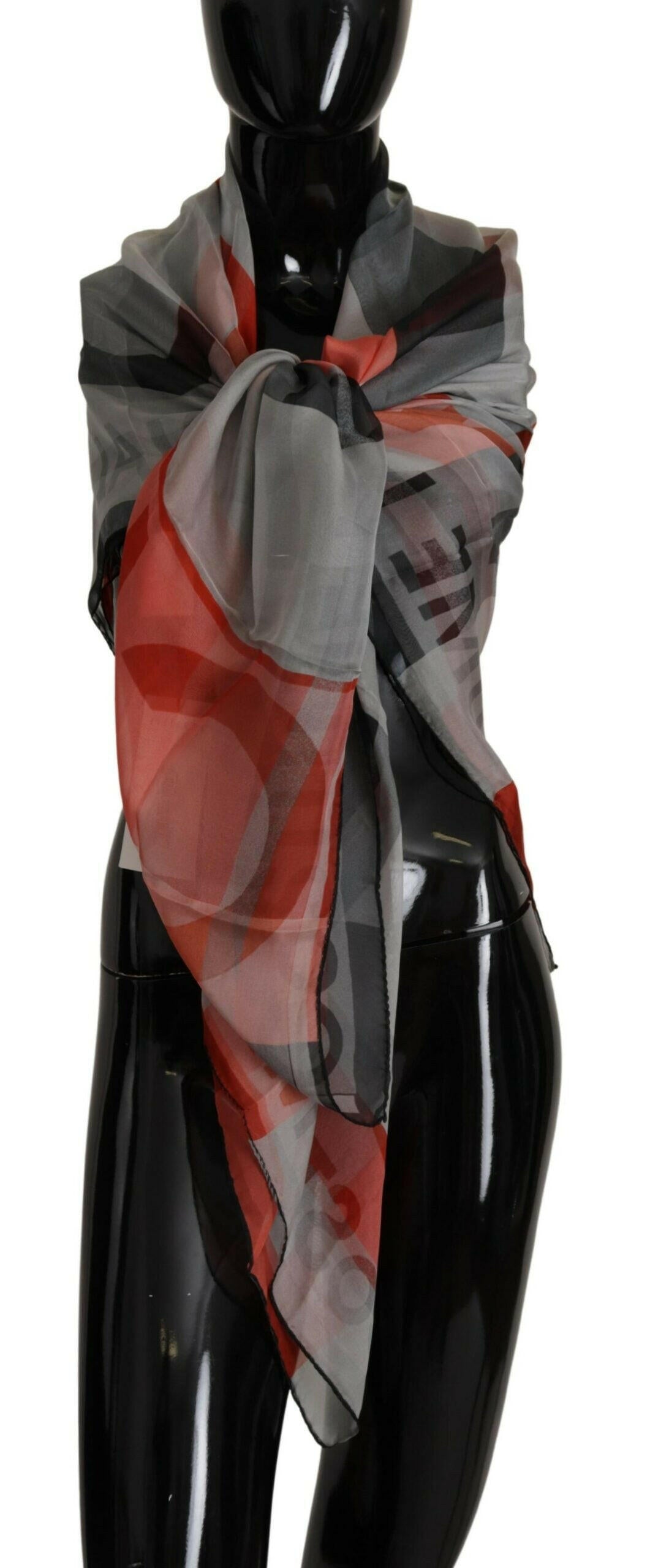 Costume National Gray Red Shawl Foulard Wrap  Scarf.
