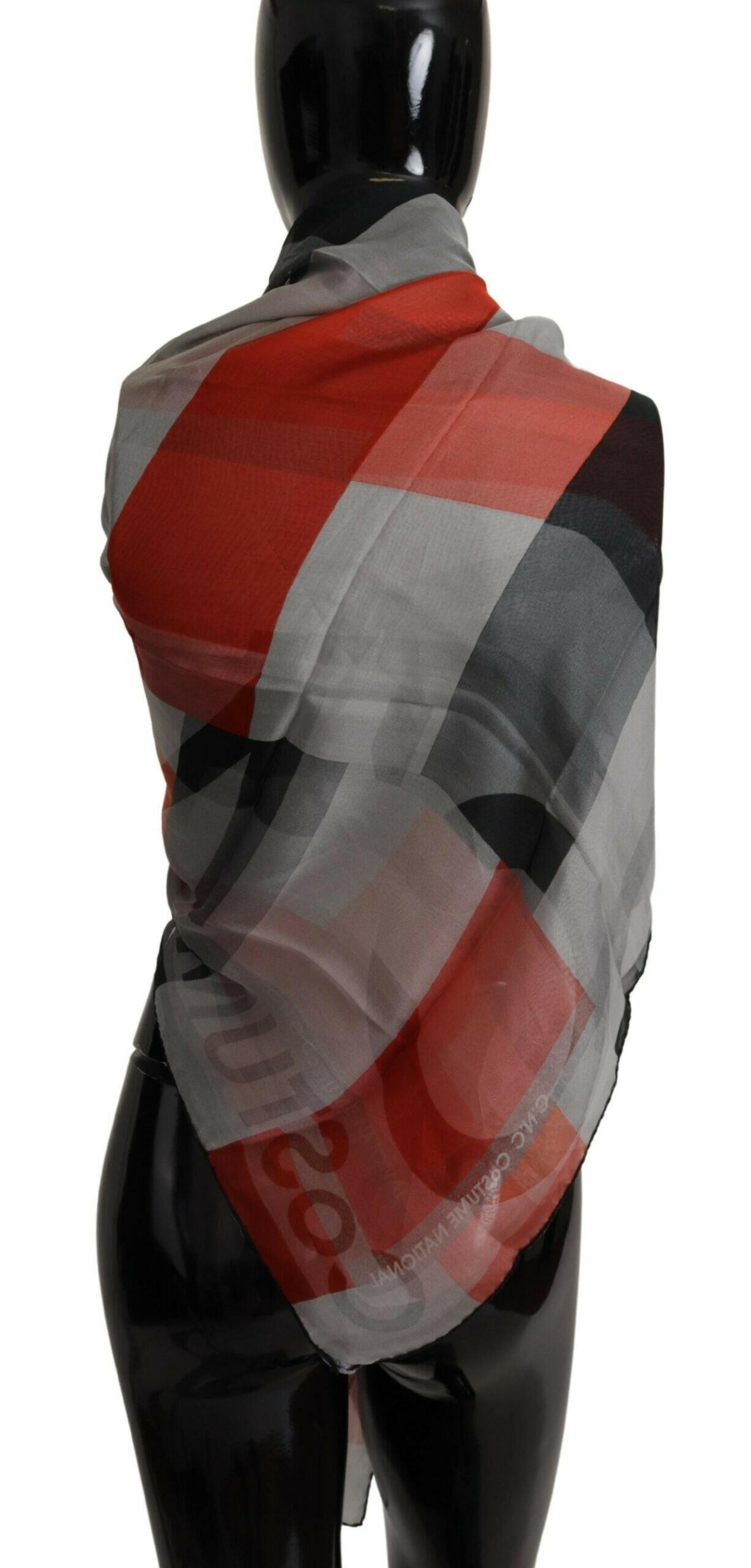 Costume National Gray Red Shawl Foulard Wrap  Scarf.
