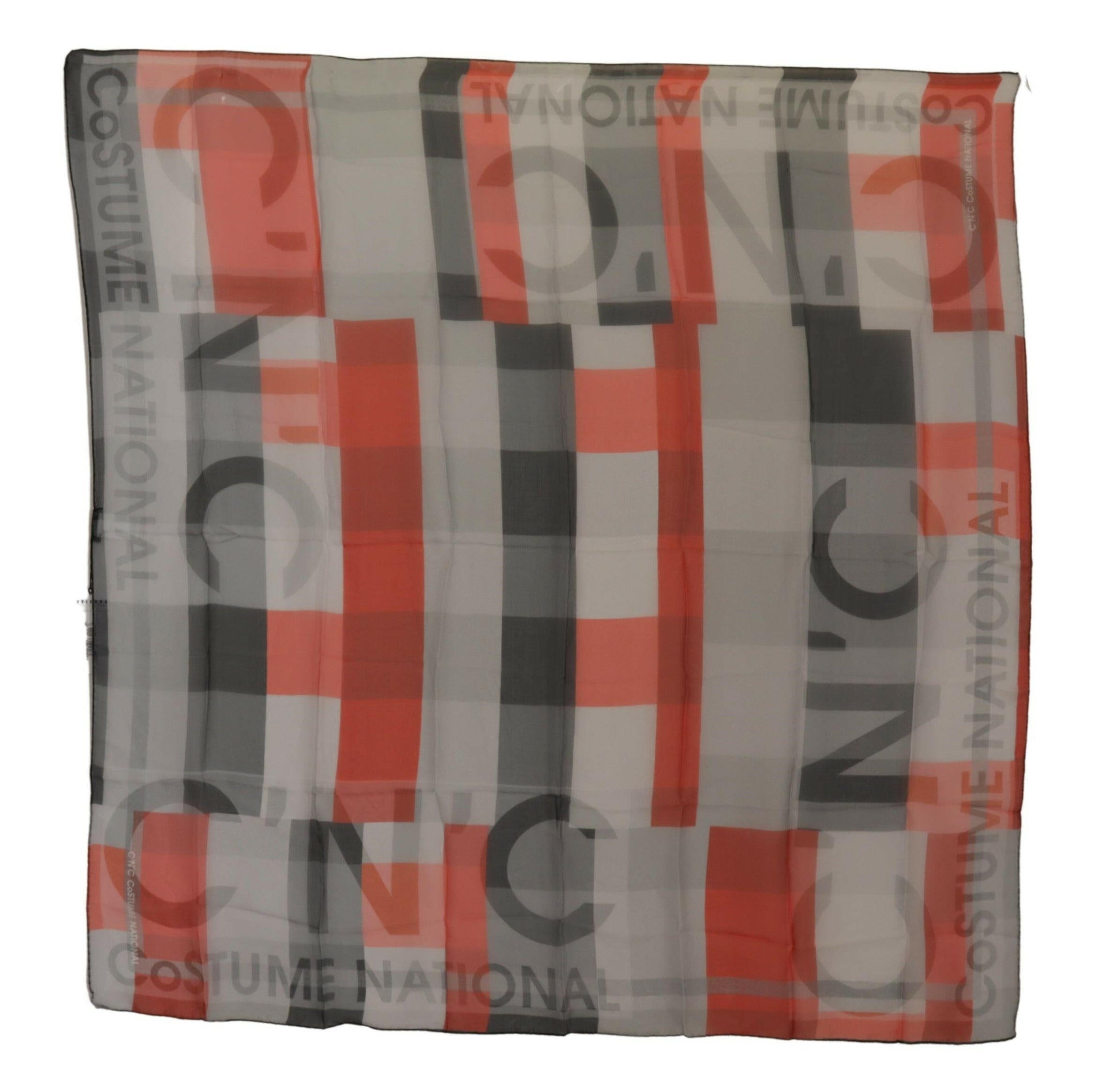 Costume National Gray Red Shawl Foulard Wrap  Scarf.