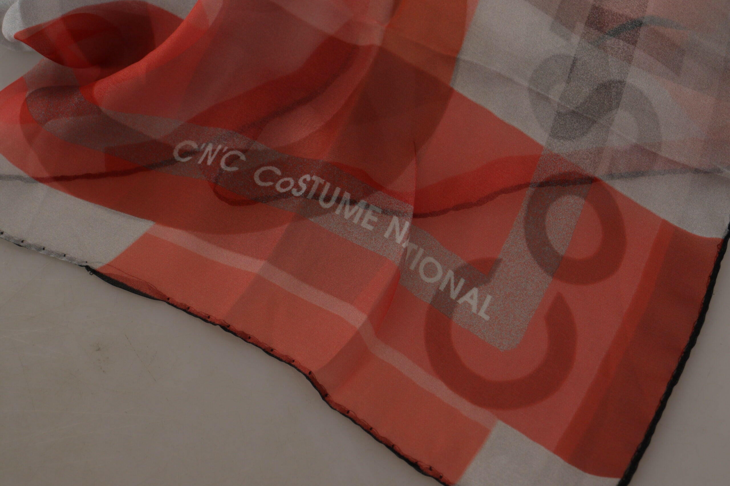 Costume National Gray Red Shawl Foulard Wrap  Scarf.