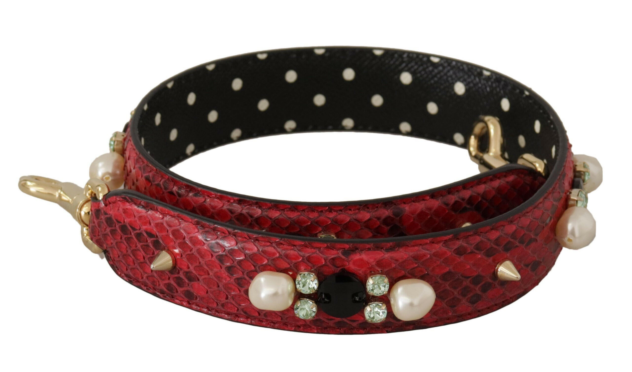 Dolce & Gabbana Red Exotic Leather Crystals Bag Shoulder Strap.