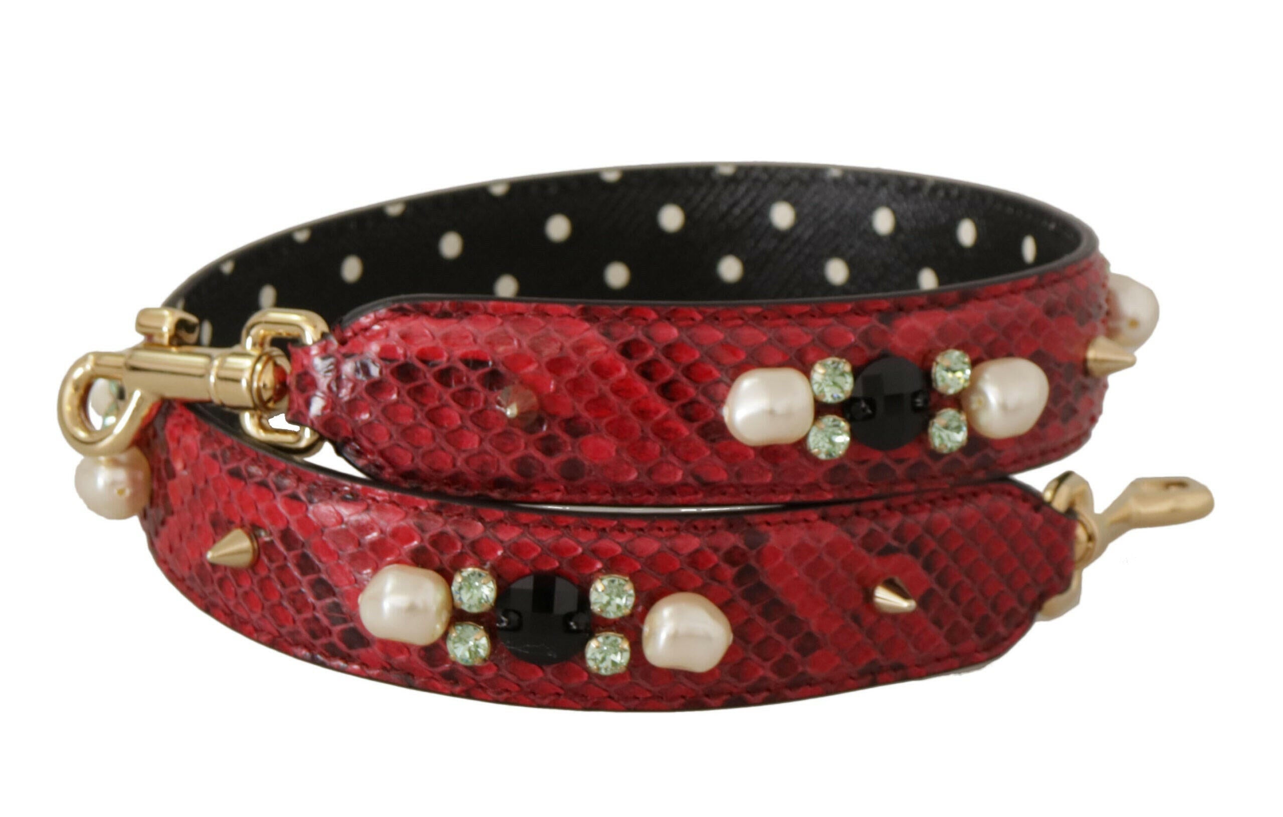 Dolce & Gabbana Red Exotic Leather Crystals Bag Shoulder Strap.