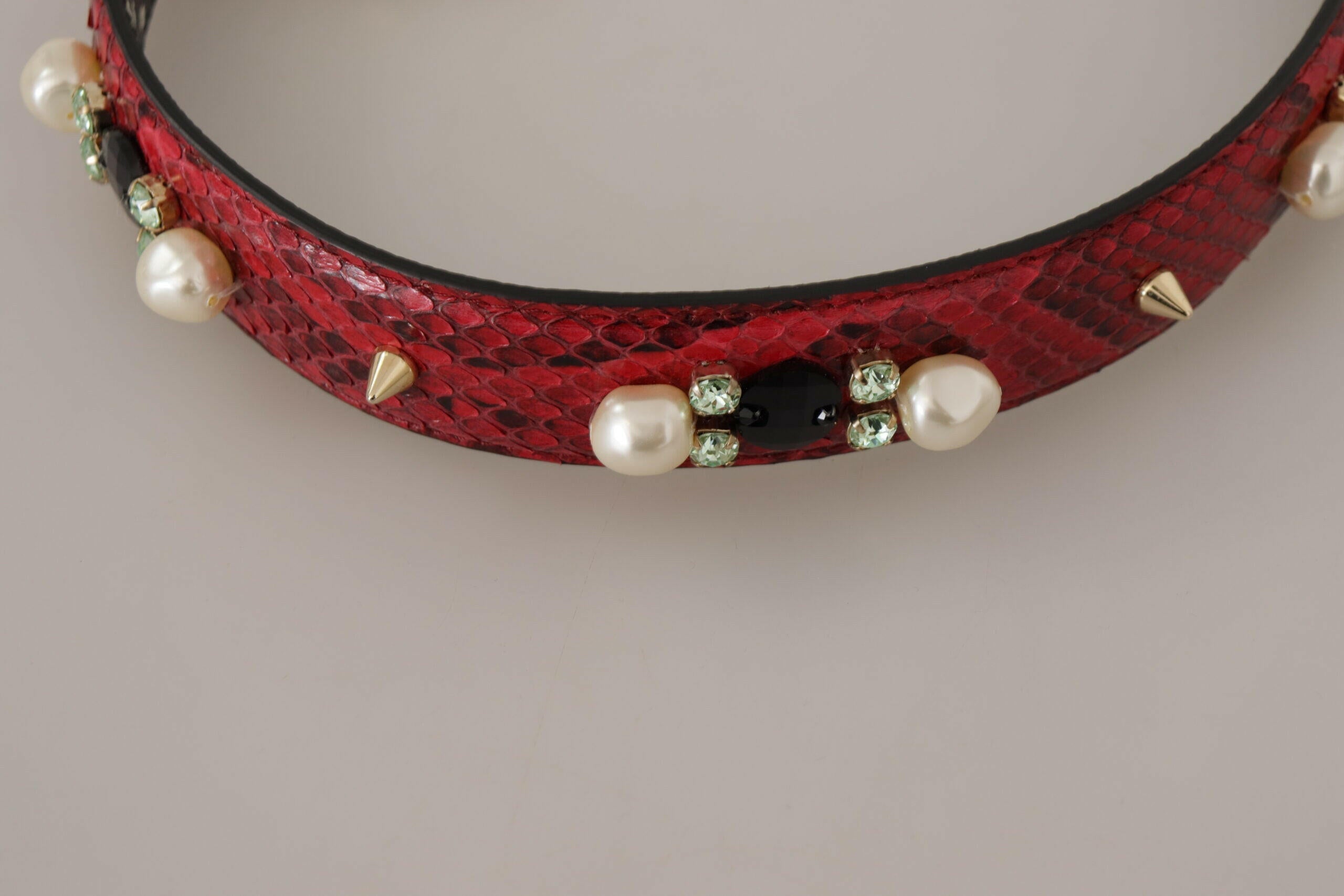 Dolce & Gabbana Red Exotic Leather Crystals Bag Shoulder Strap.