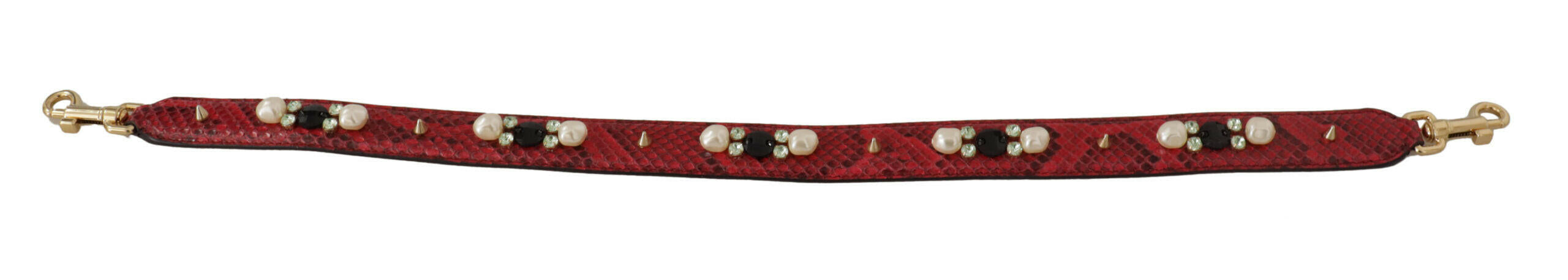 Dolce & Gabbana Red Exotic Leather Crystals Bag Shoulder Strap.