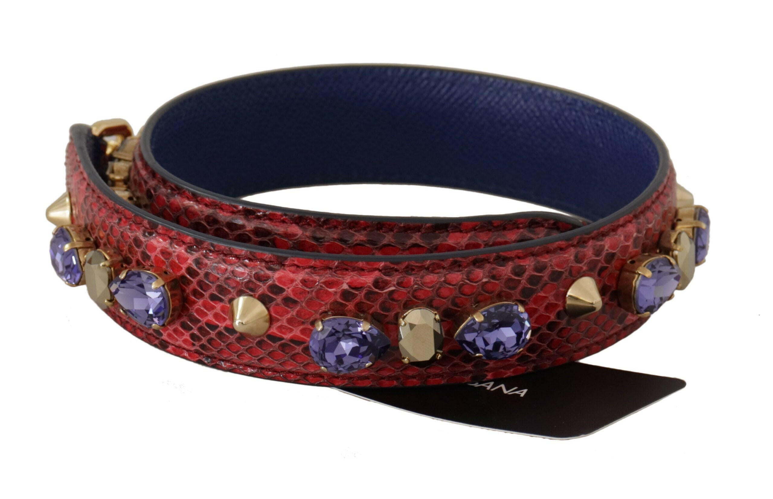 Dolce & Gabbana Red Exotic Leather Crystals Bag Shoulder Strap.