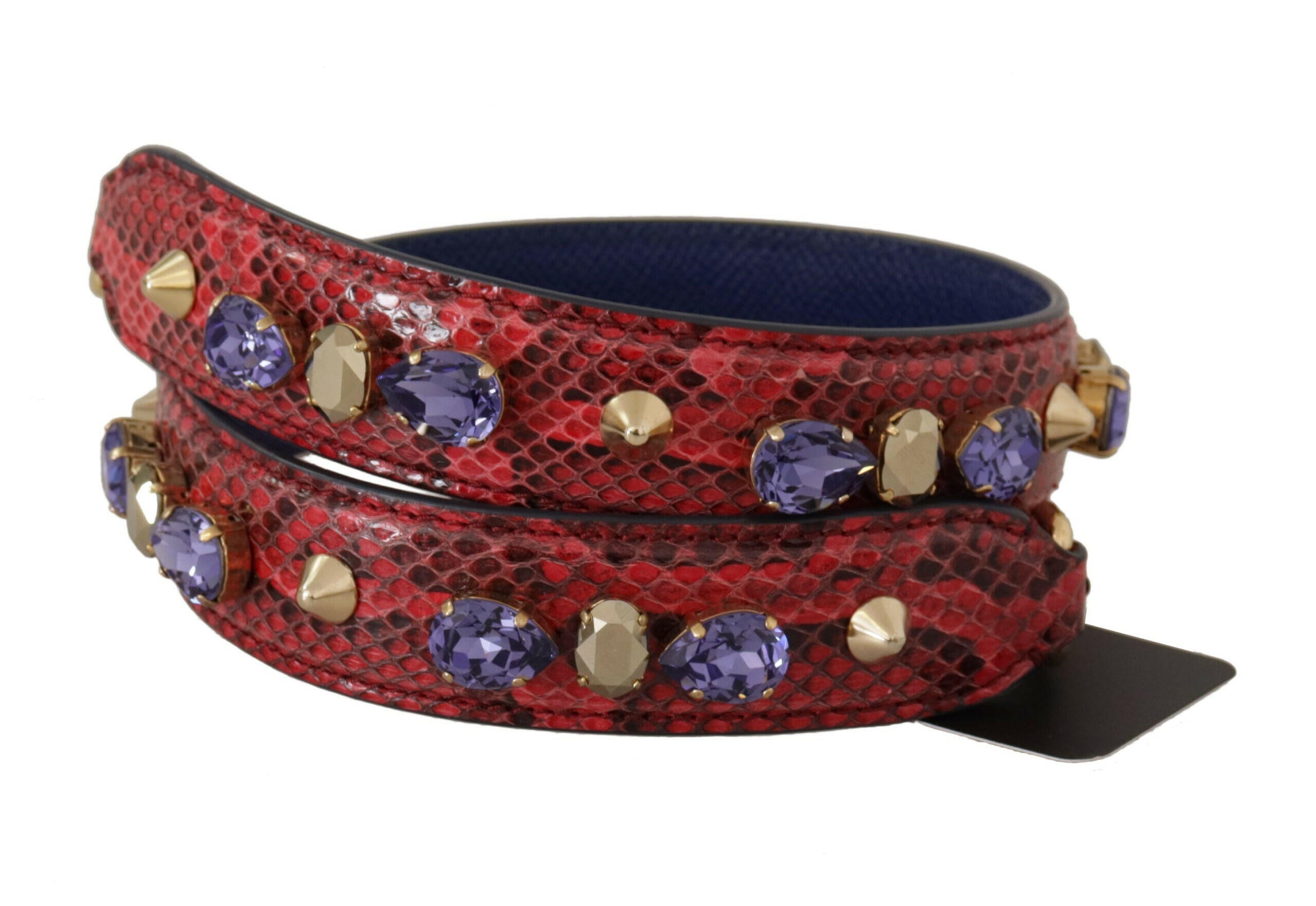 Dolce & Gabbana Red Exotic Leather Crystals Bag Shoulder Strap.