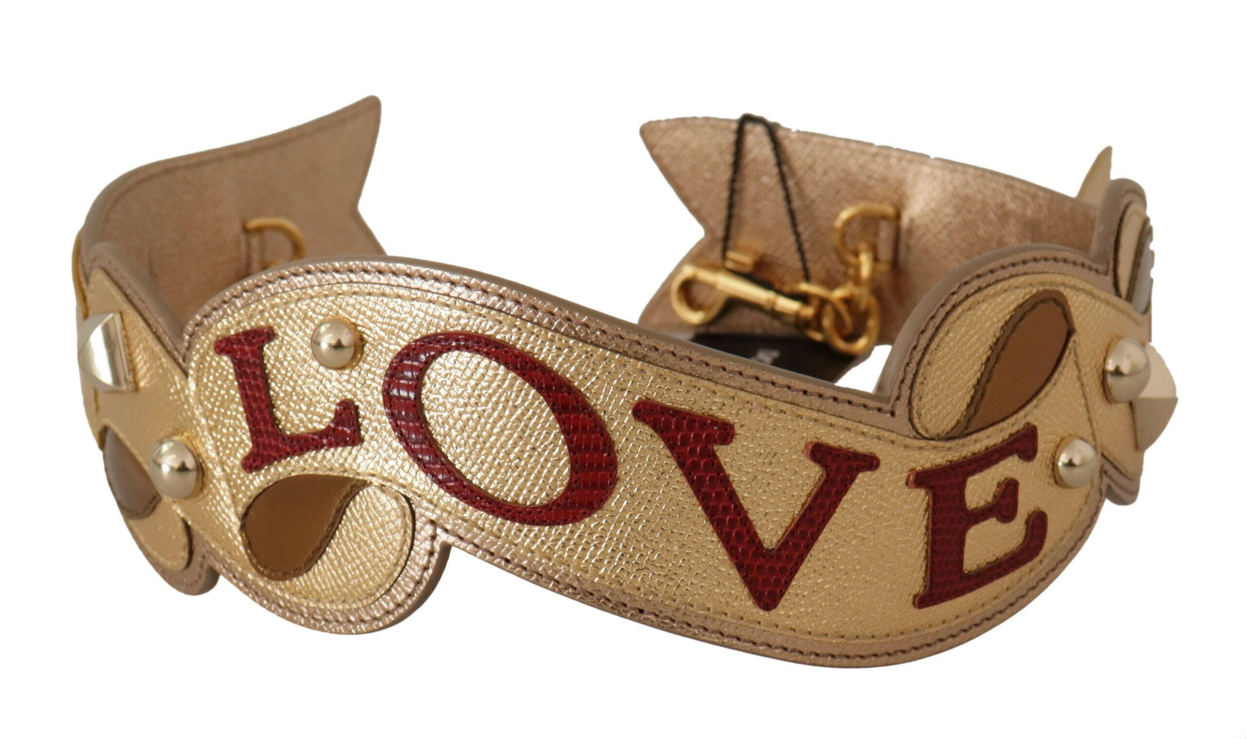 Dolce & Gabbana Gold Leather LOVE Patch Bag Shoulder Strap.