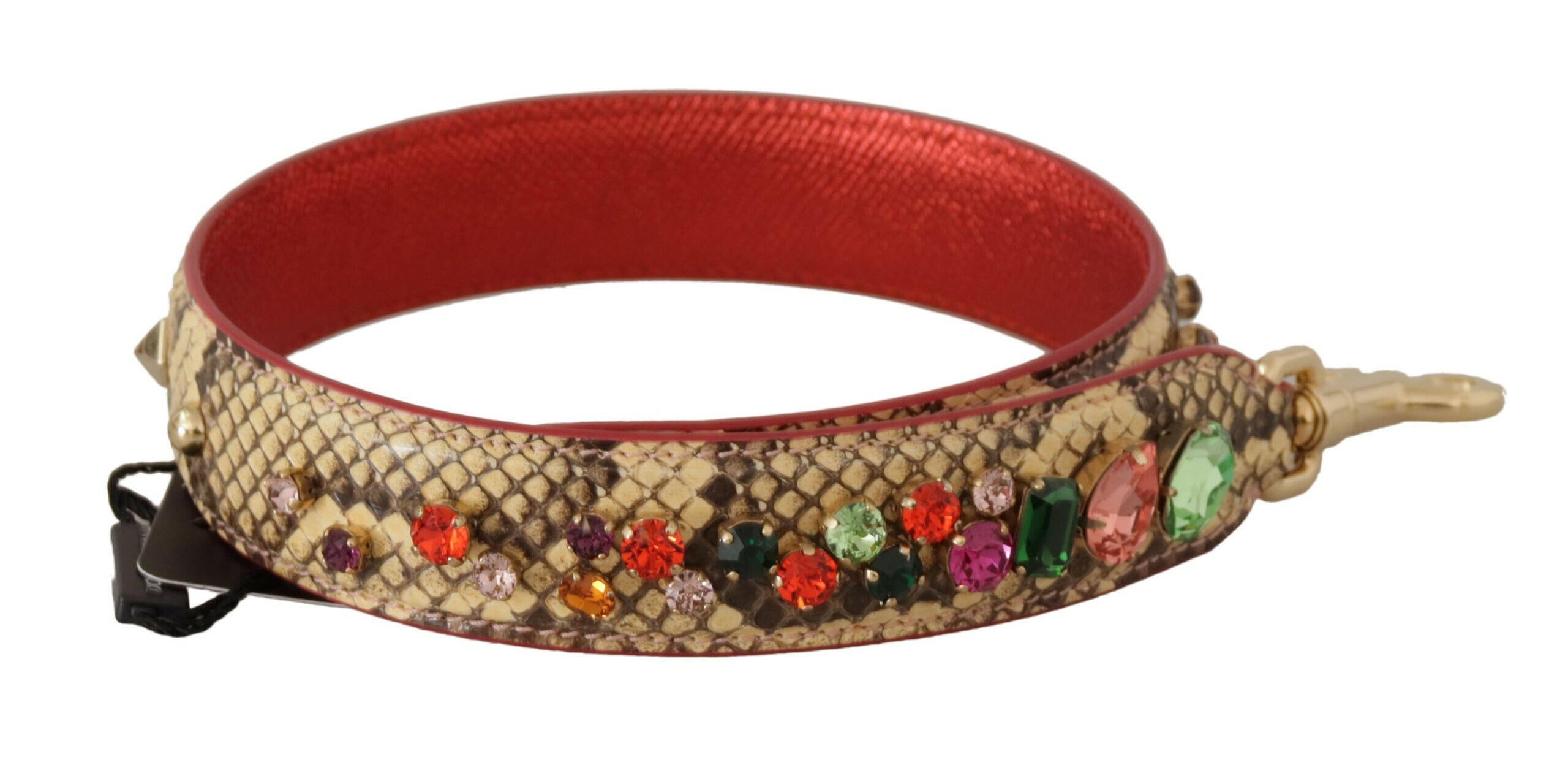 Dolce & Gabbana Beige Exotic Leather Crystals Shoulder Strap.