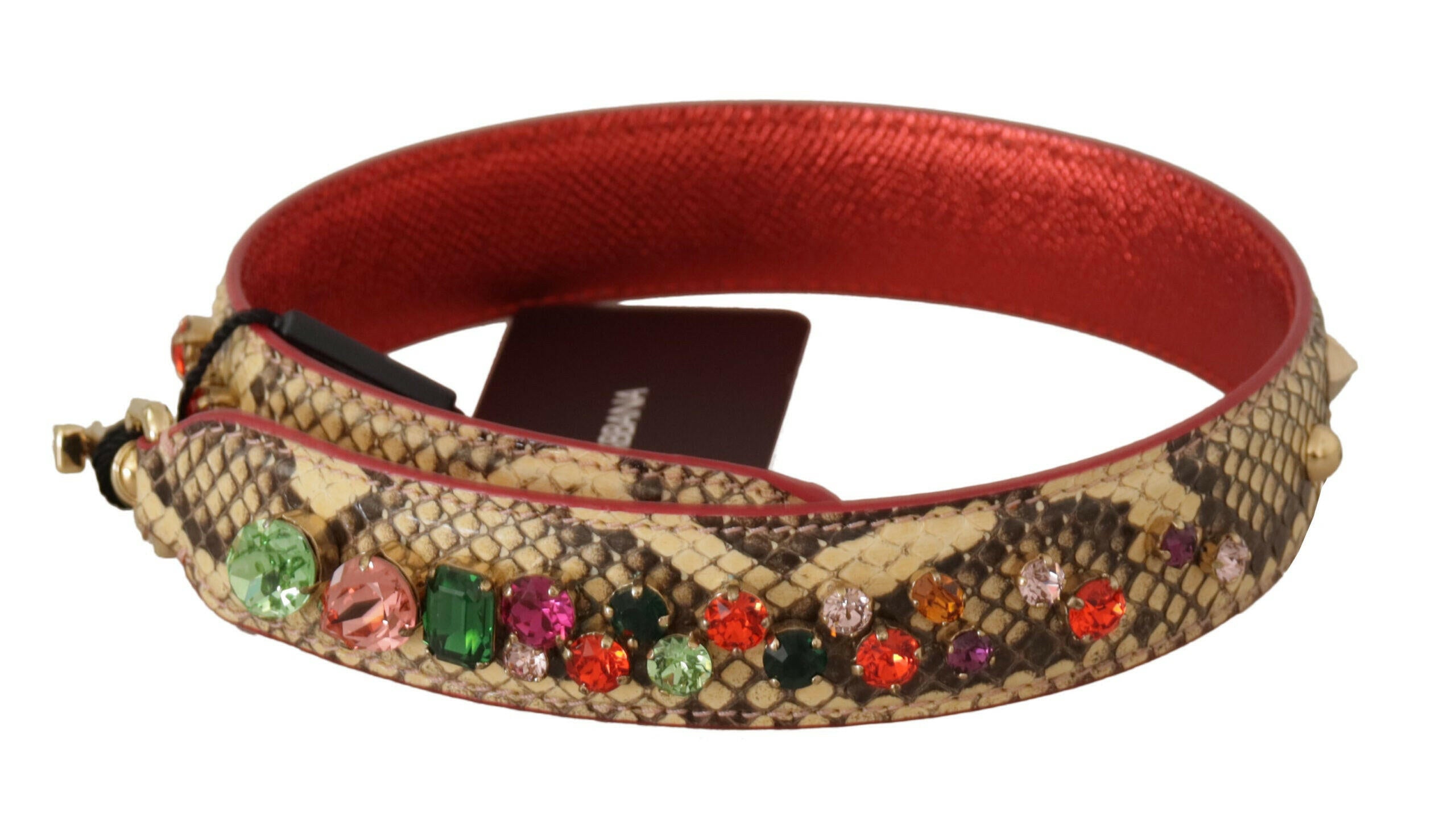 Dolce & Gabbana Beige Exotic Leather Crystals Shoulder Strap.