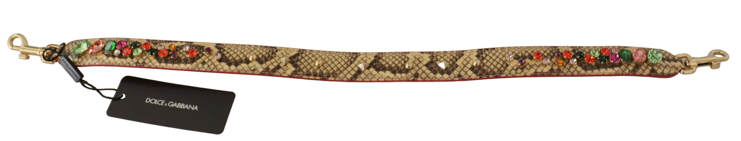 Dolce & Gabbana Beige Exotic Leather Crystals Shoulder Strap.