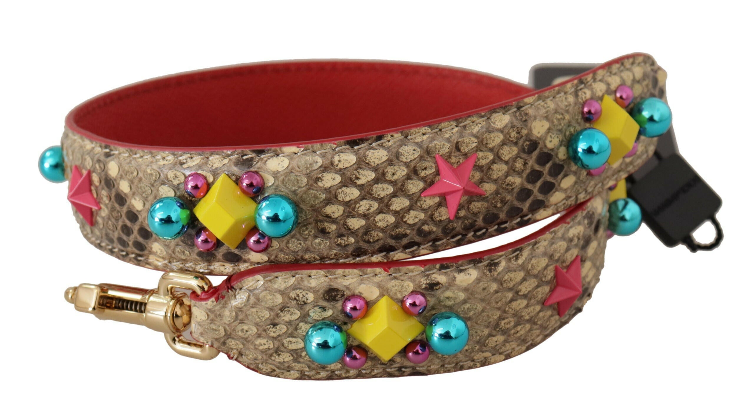 Dolce & Gabbana Beige Python Leather Crystals Shoulder Strap.