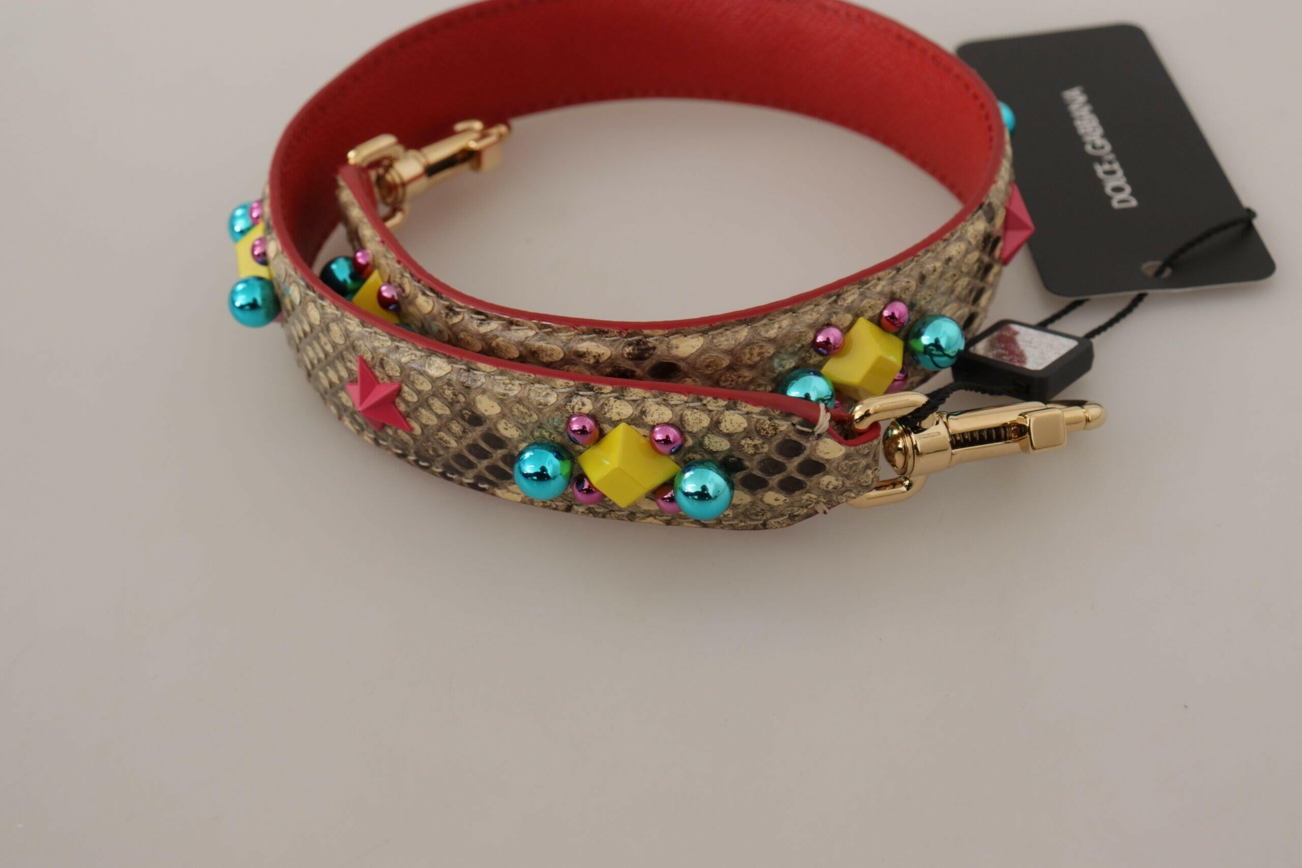 Dolce & Gabbana Beige Python Leather Crystals Shoulder Strap.