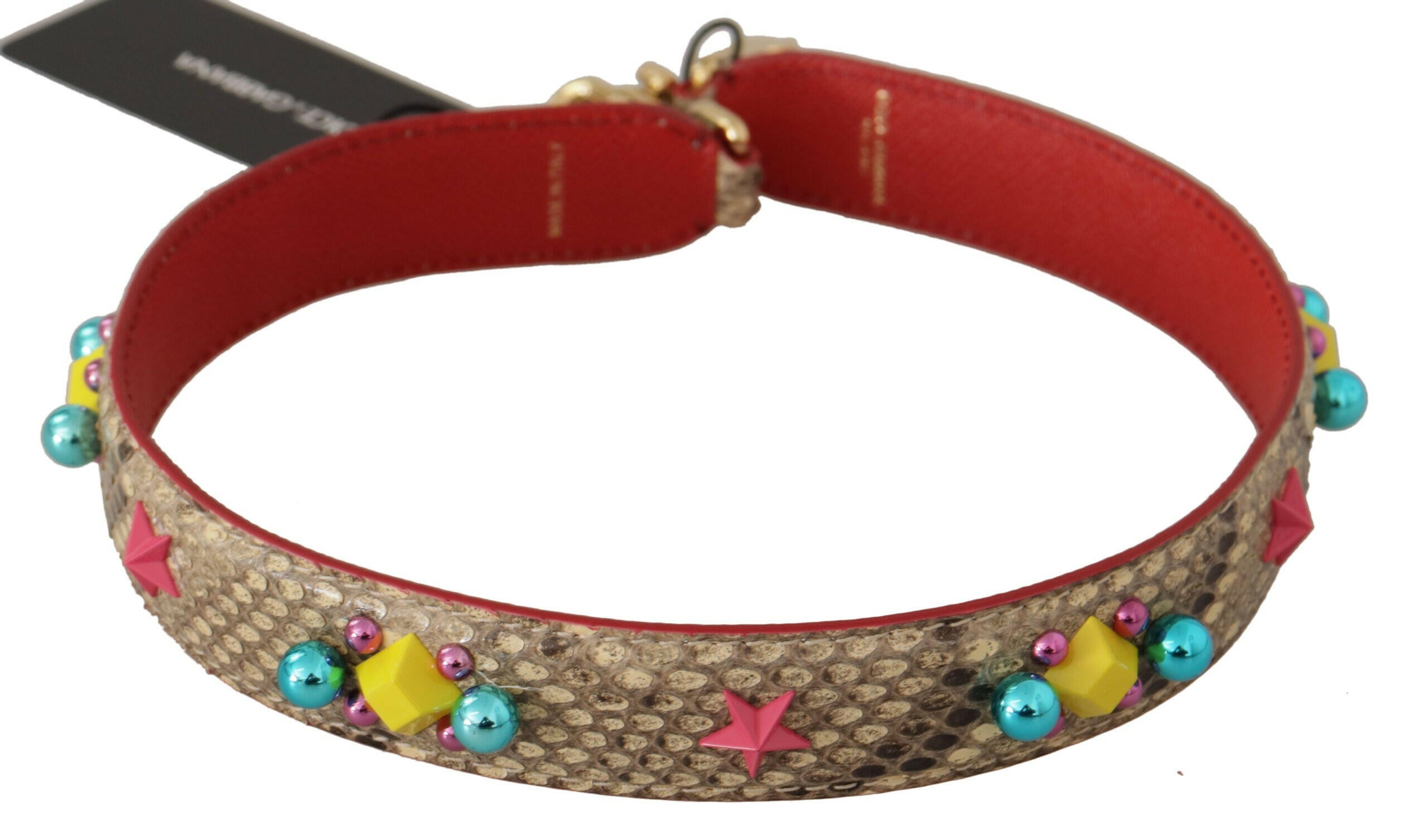 Dolce & Gabbana Beige Python Leather Crystals Shoulder Strap.