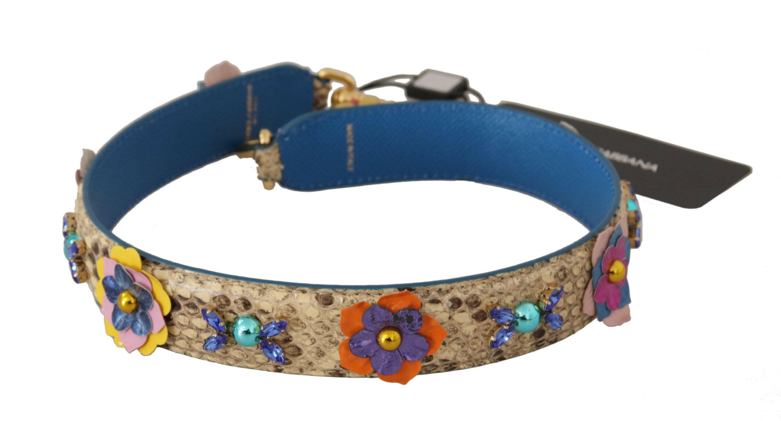 Dolce & Gabbana Beige Python Leather Floral Studded Shoulder Strap.