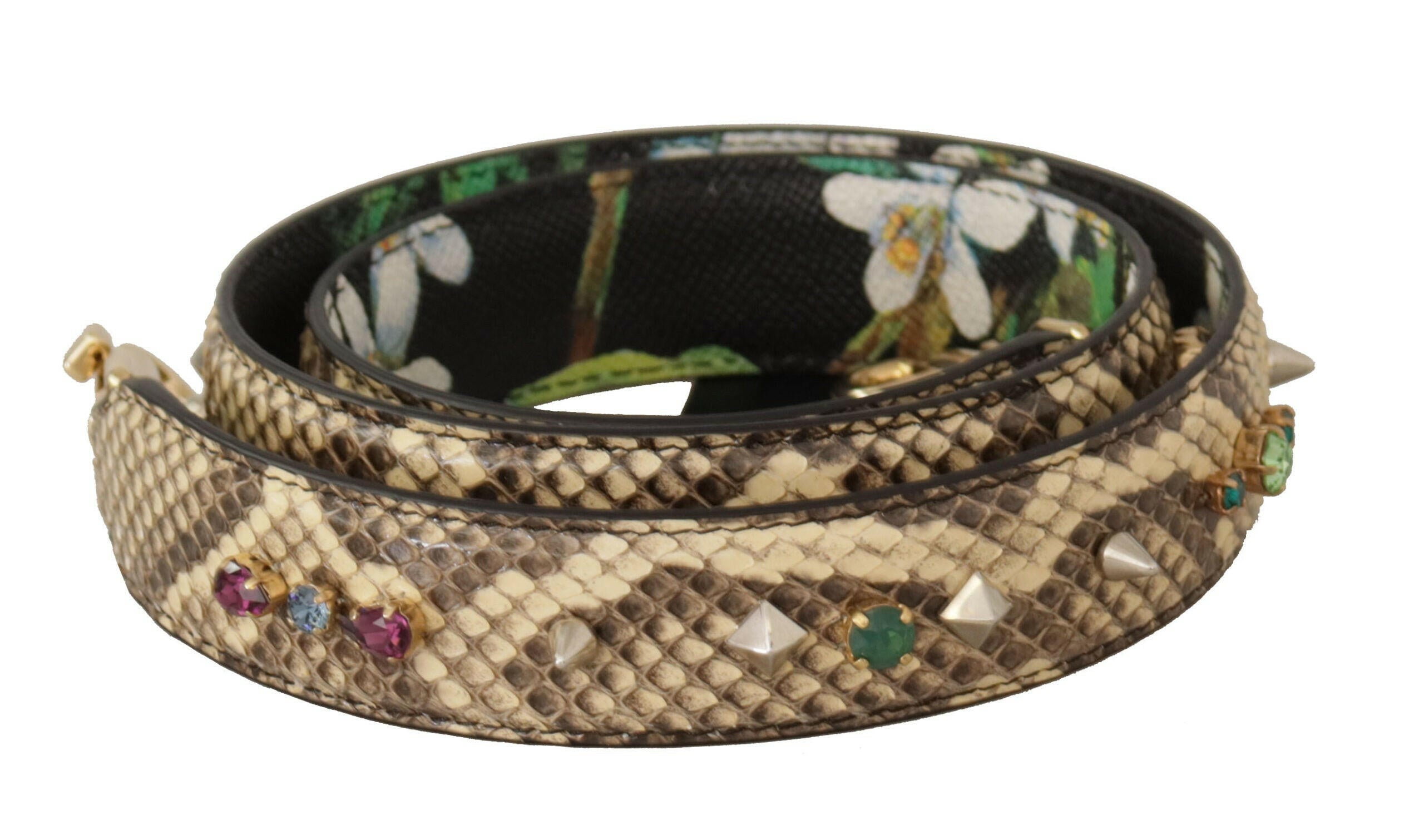 Dolce & Gabbana Beige Exotic Leather Crystals Reversible Shoulder Strap.