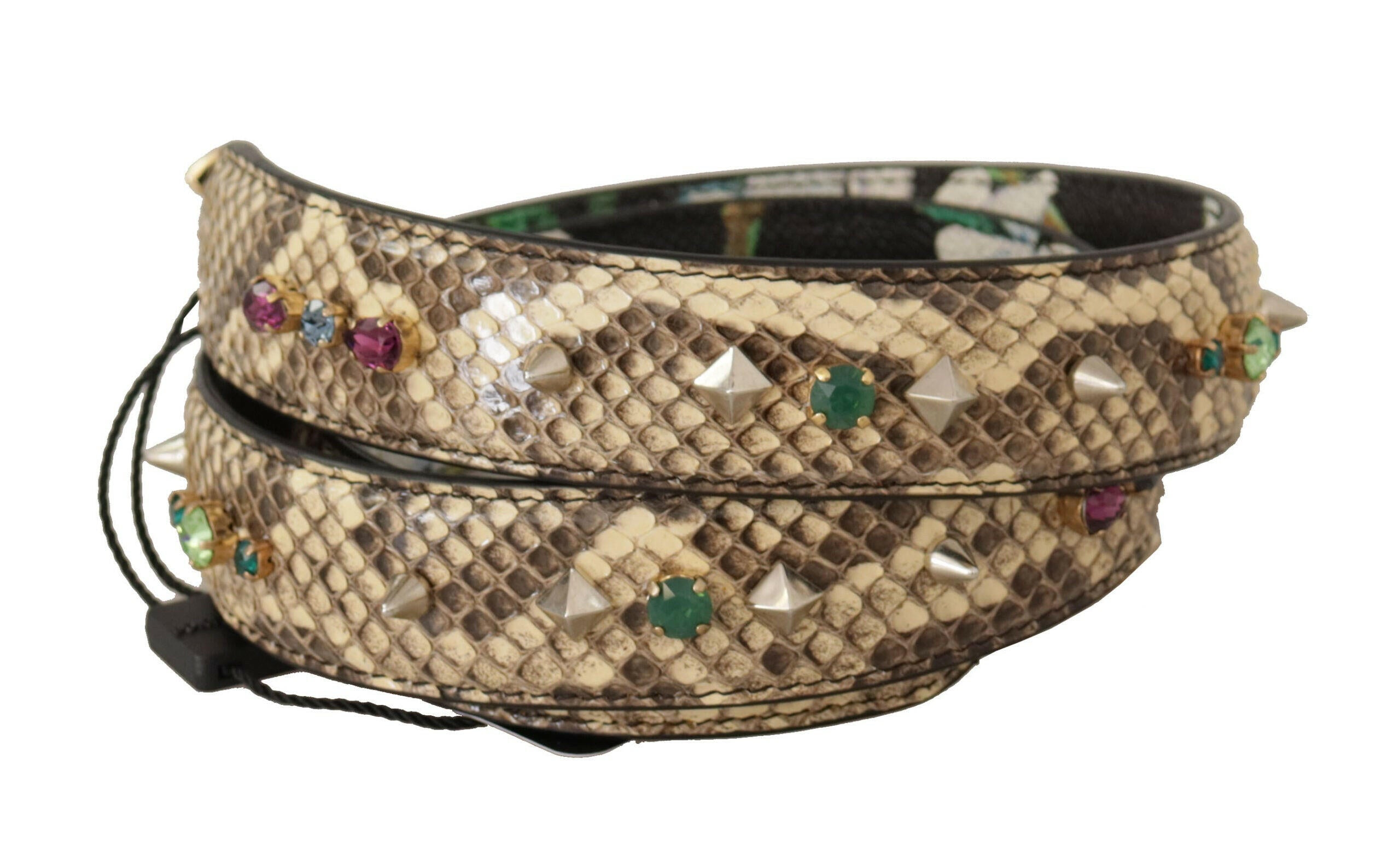Dolce & Gabbana Beige Exotic Leather Crystals Reversible Shoulder Strap.