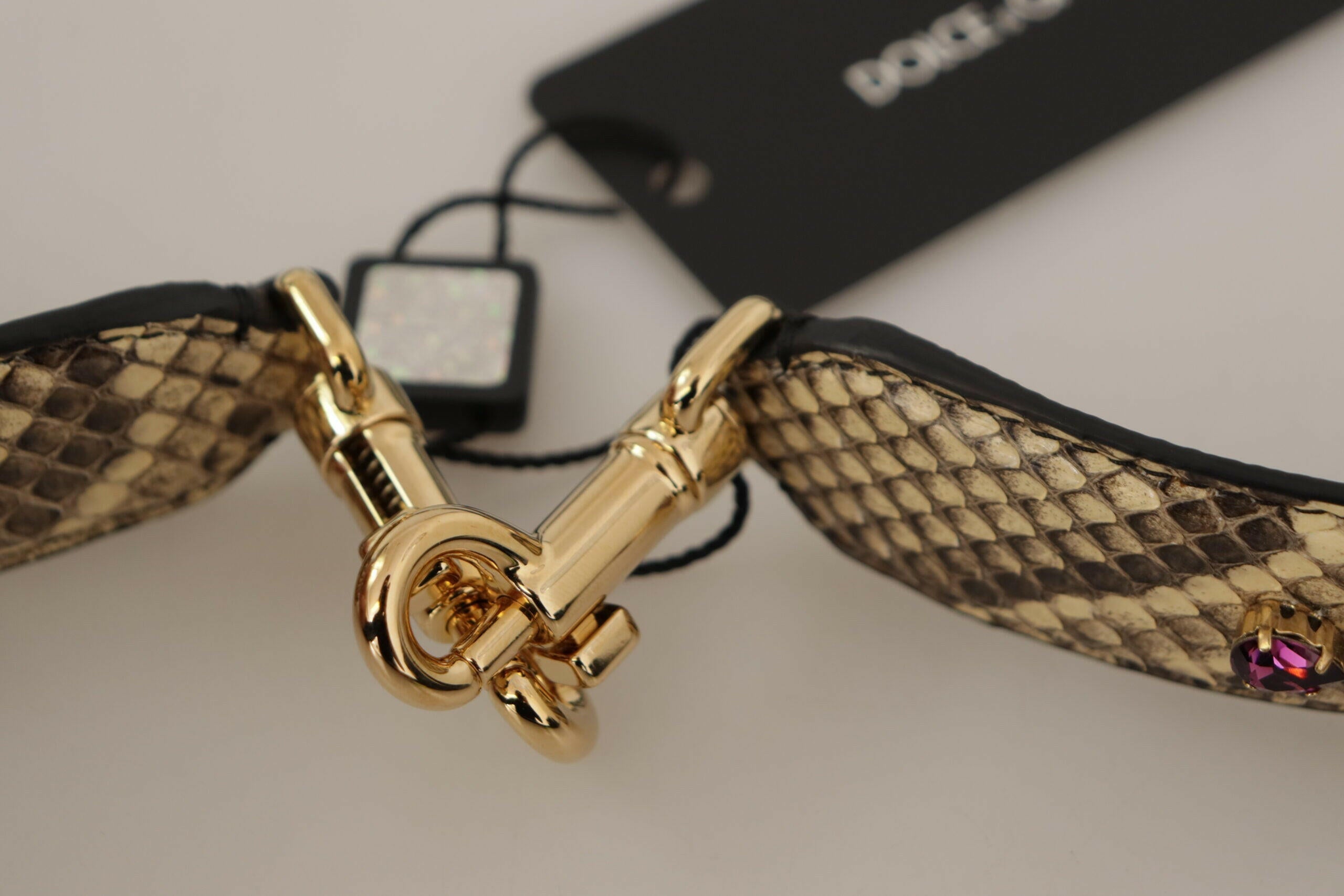 Dolce & Gabbana Beige Exotic Leather Crystals Reversible Shoulder Strap.