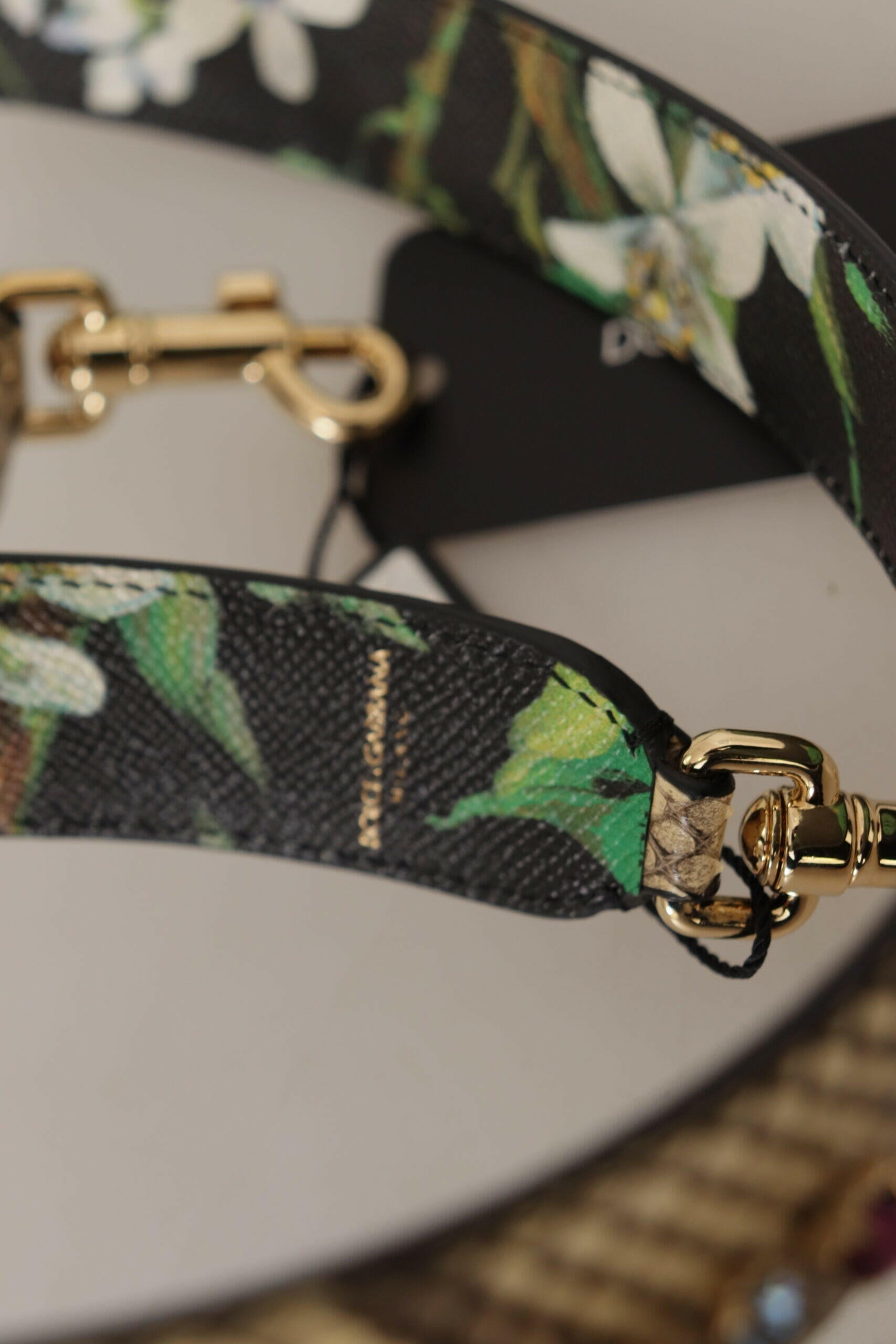 Dolce & Gabbana Beige Exotic Leather Crystals Reversible Shoulder Strap.