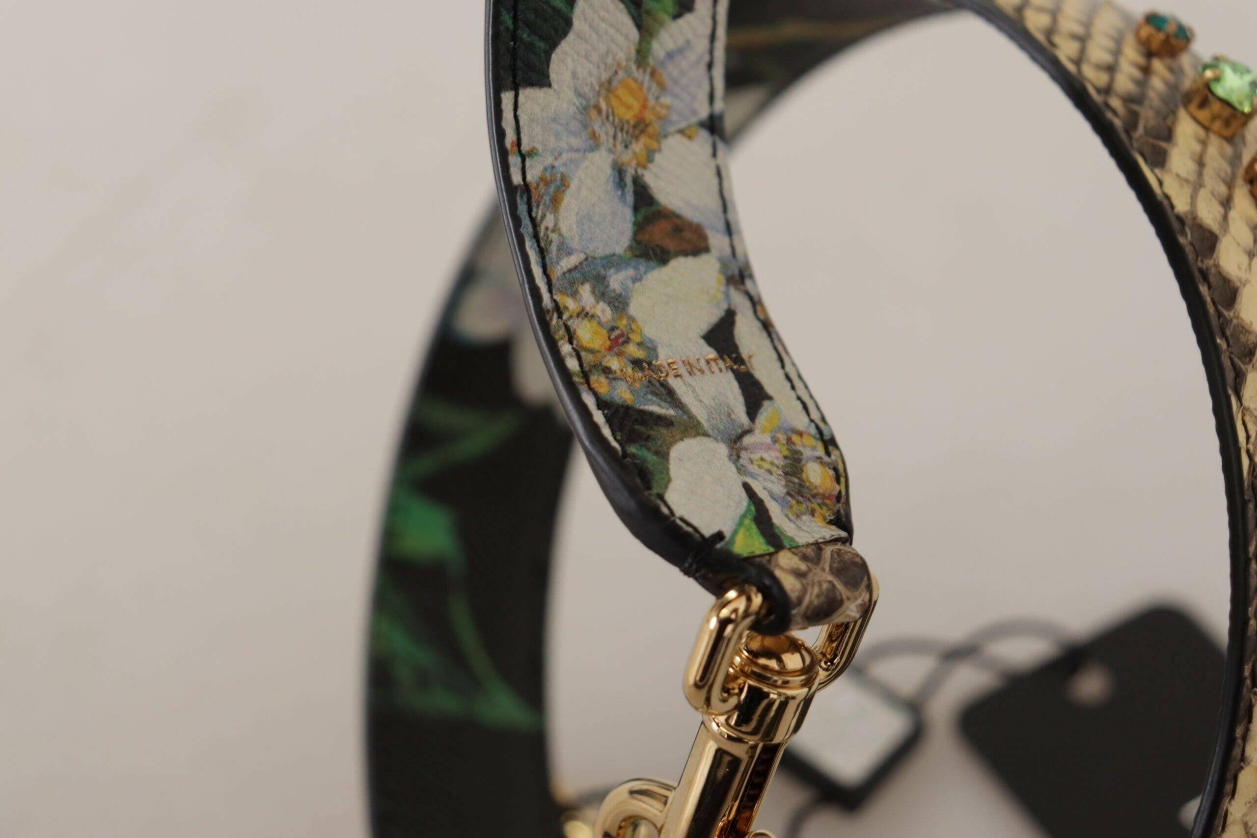 Dolce & Gabbana Beige Exotic Leather Crystals Reversible Shoulder Strap.