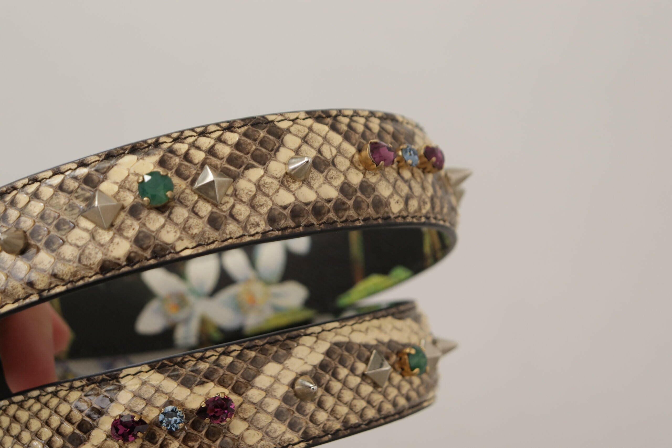 Dolce & Gabbana Beige Exotic Leather Crystals Reversible Shoulder Strap.