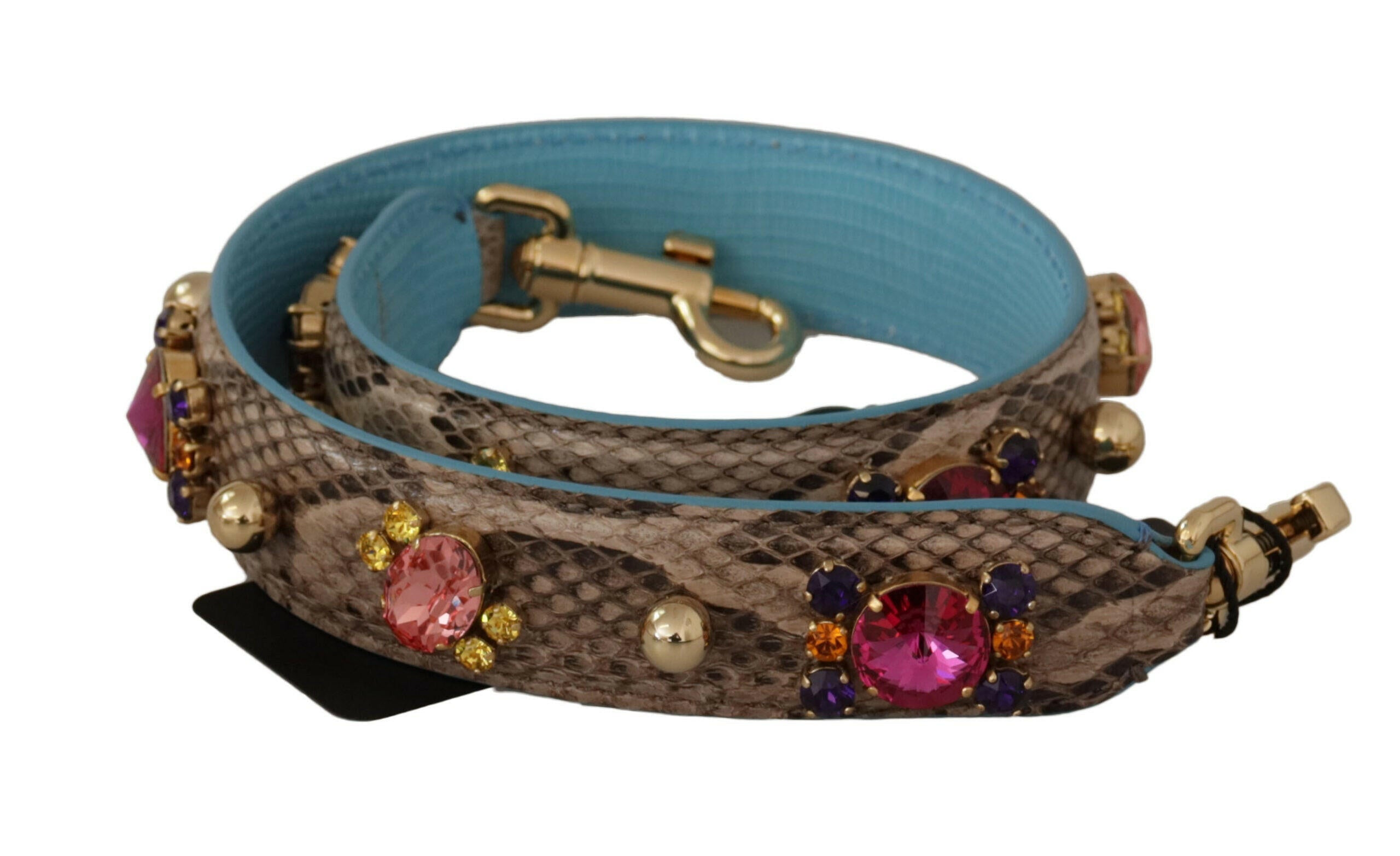 Dolce & Gabbana Brown Exotic Leather Crystals Shoulder Strap.