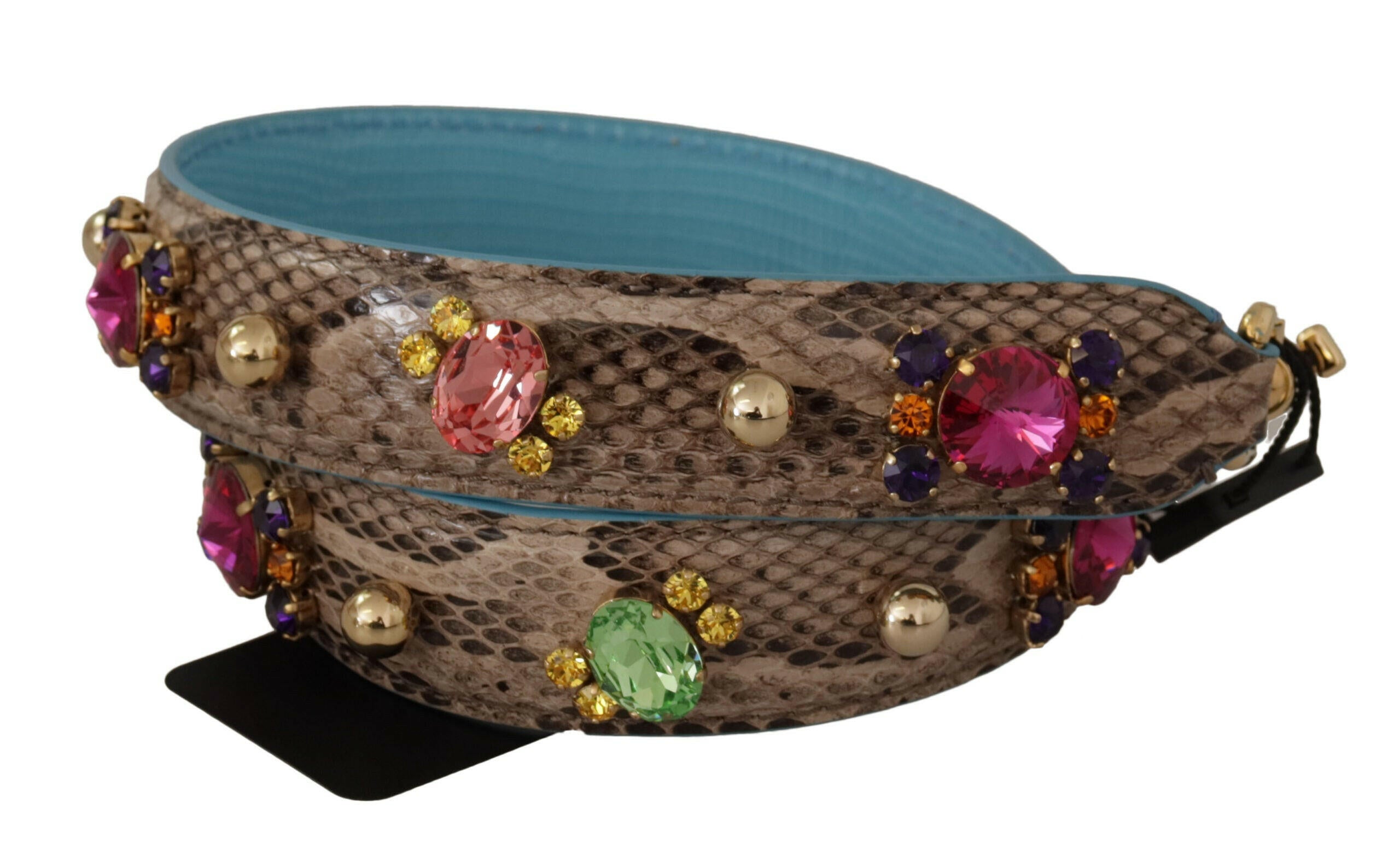Dolce & Gabbana Brown Exotic Leather Crystals Shoulder Strap.