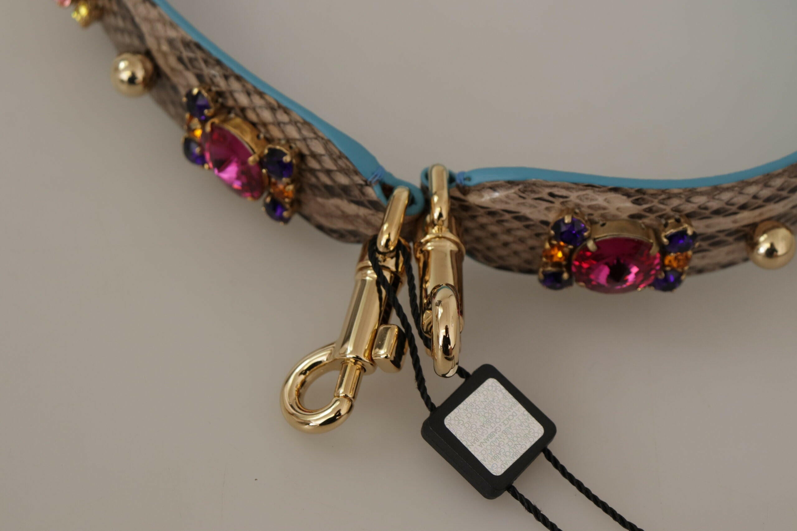 Dolce & Gabbana Brown Exotic Leather Crystals Shoulder Strap.