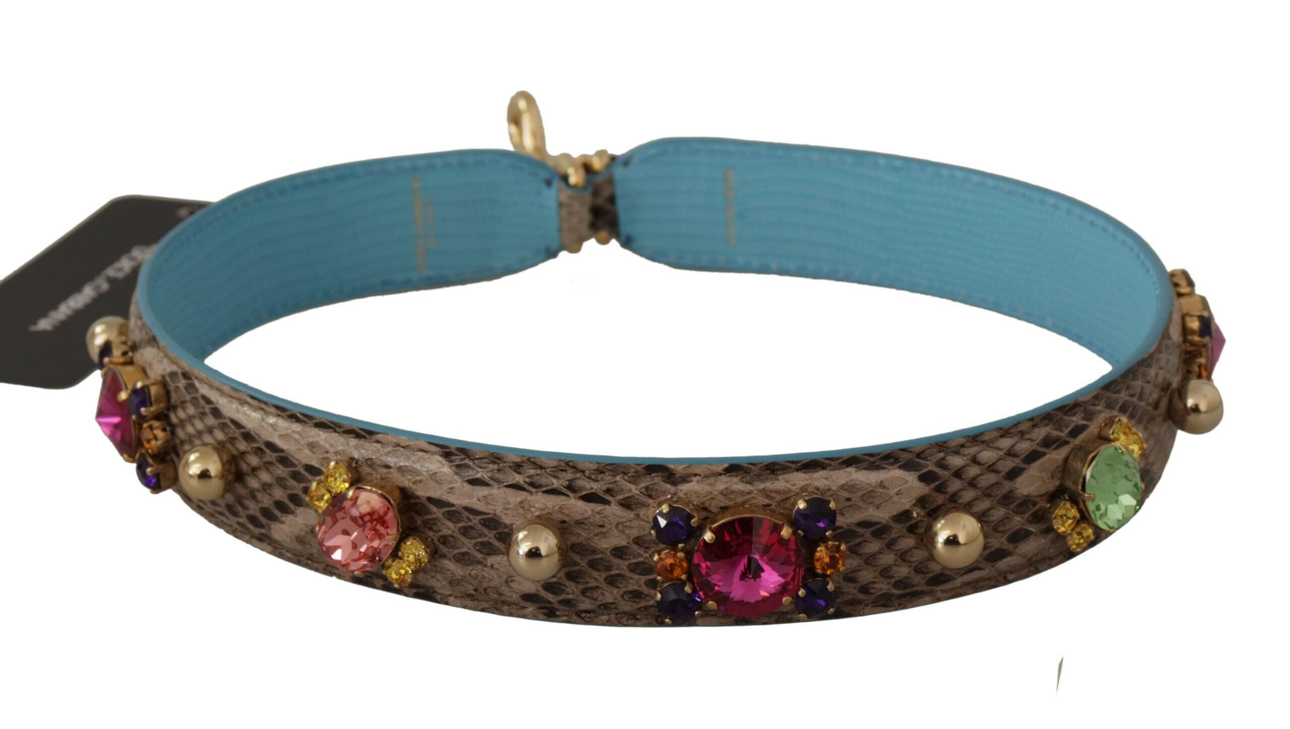 Dolce & Gabbana Brown Exotic Leather Crystals Shoulder Strap.