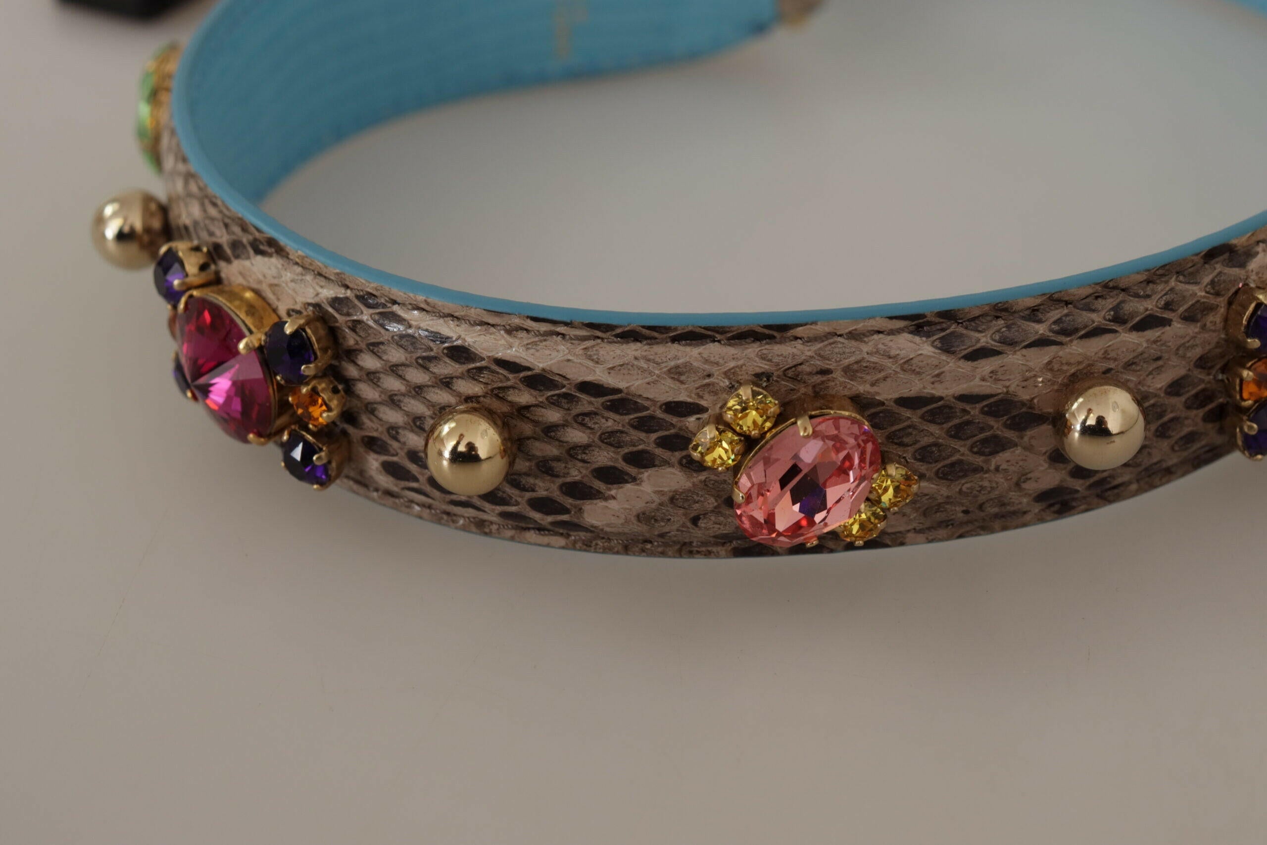 Dolce & Gabbana Brown Exotic Leather Crystals Shoulder Strap.