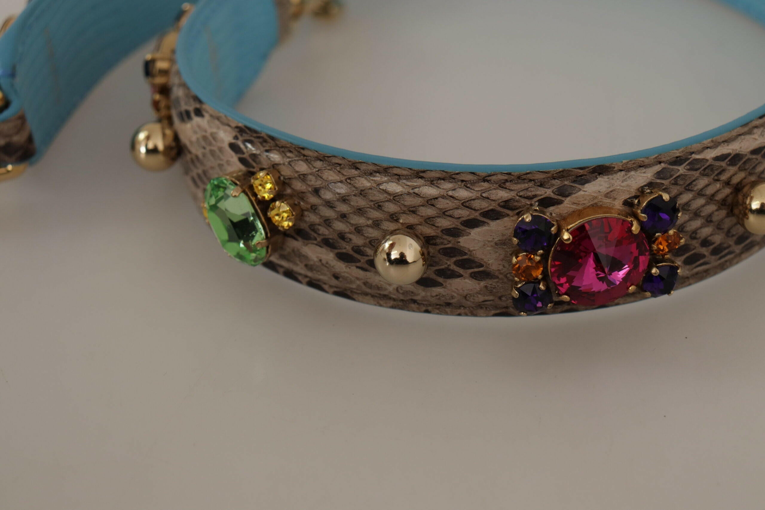 Dolce & Gabbana Brown Exotic Leather Crystals Shoulder Strap.