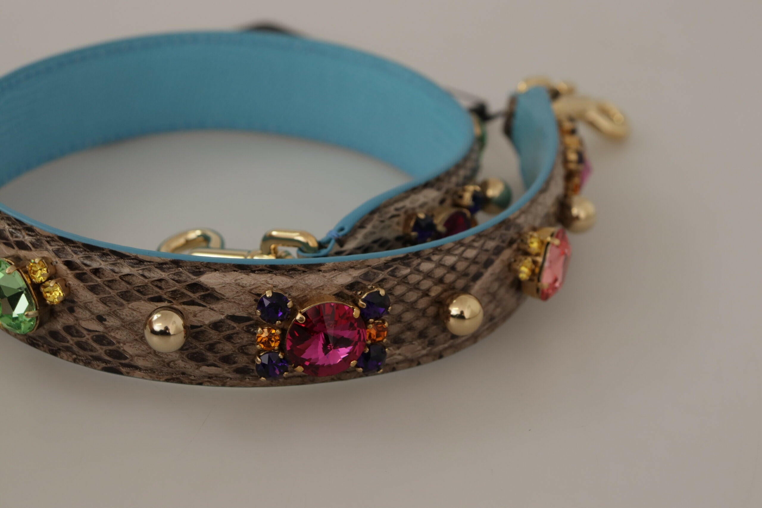 Dolce & Gabbana Brown Exotic Leather Crystals Shoulder Strap.