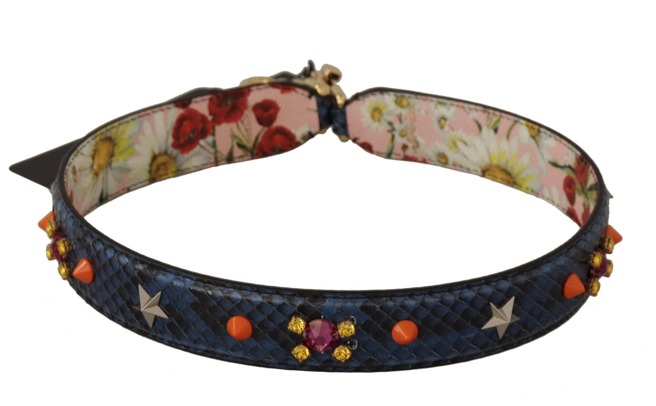 Dolce & Gabbana Blue Exotic Leather Crystals Reversible Shoulder Strap.
