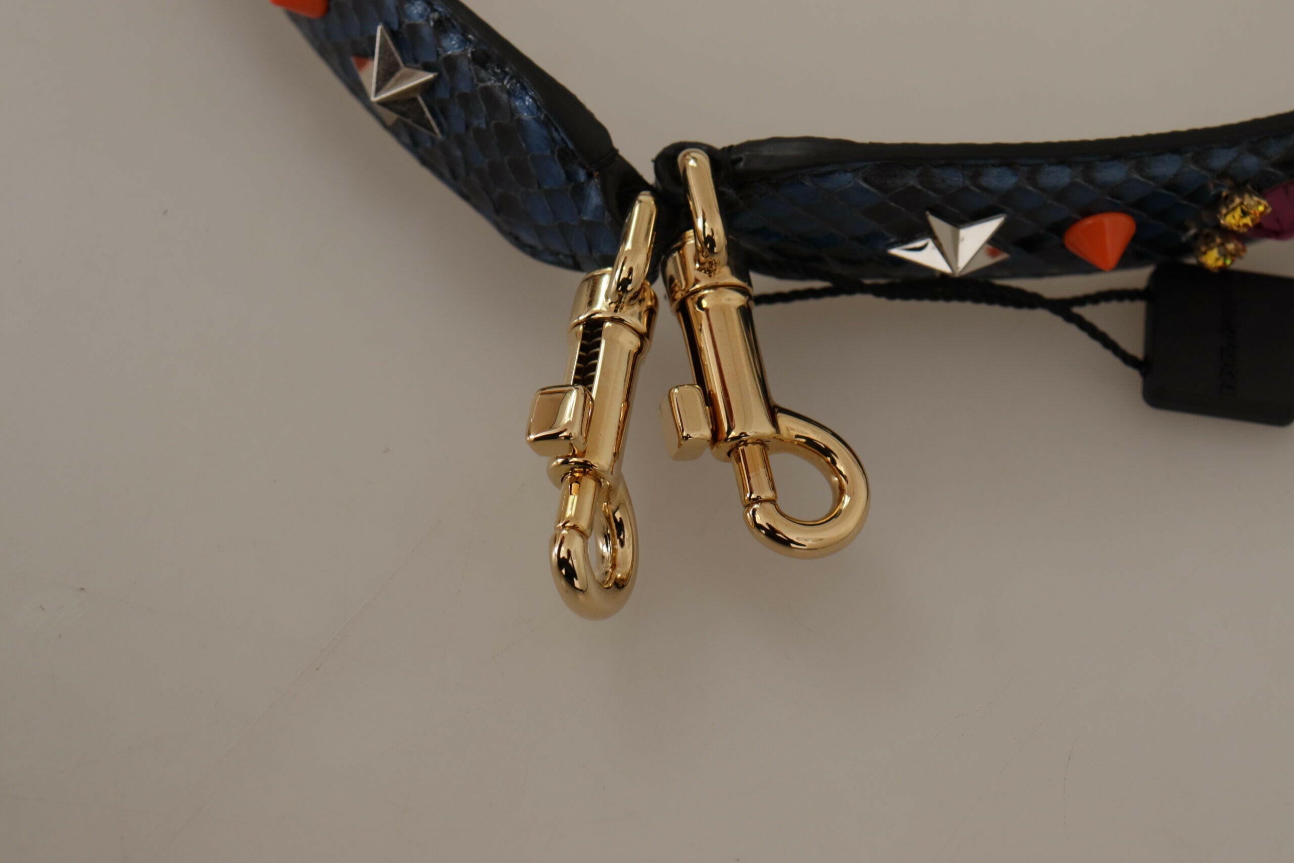 Dolce & Gabbana Blue Exotic Leather Crystals Reversible Shoulder Strap.